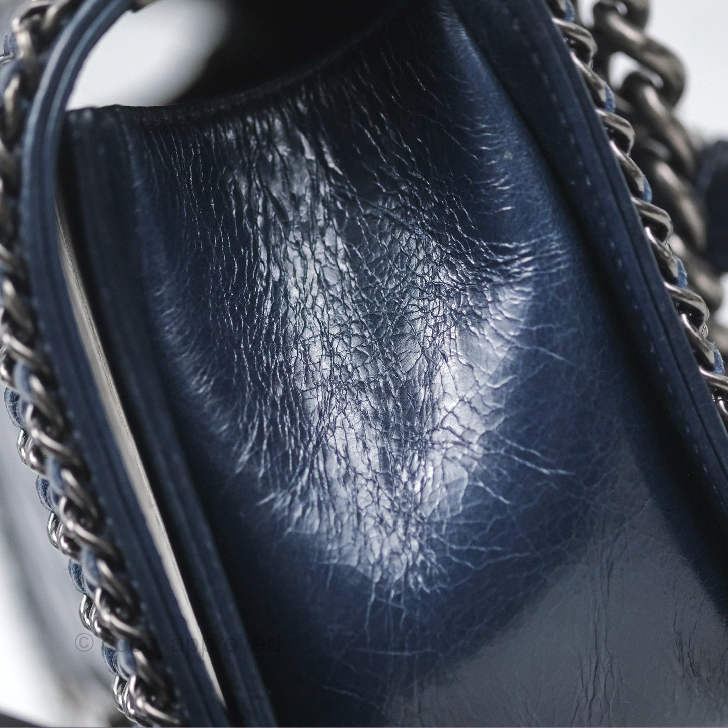 Chanel Medium Chain Edge Boy Quilted Navy Aged Glazed Calfskin Ruthenium Hardware