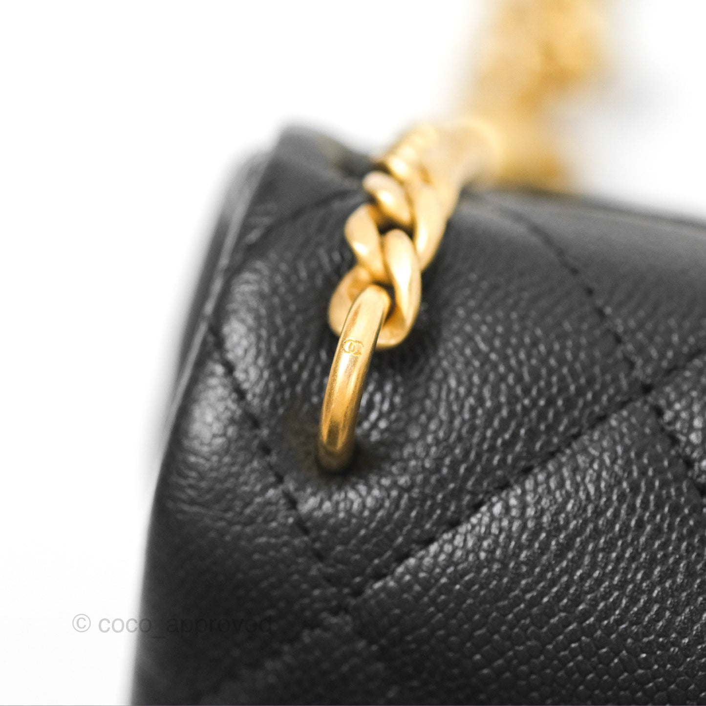 Chanel Mini Flap Bag Heart Adjustable Chain Black Caviar Aged Gold Hardware