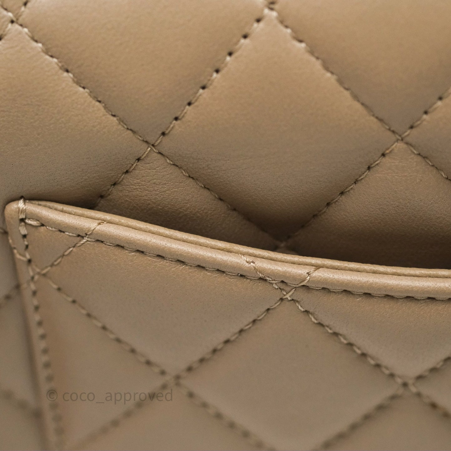 Chanel Quilted Mini Rectangular Flap Beige Lambskin Gold Hardware