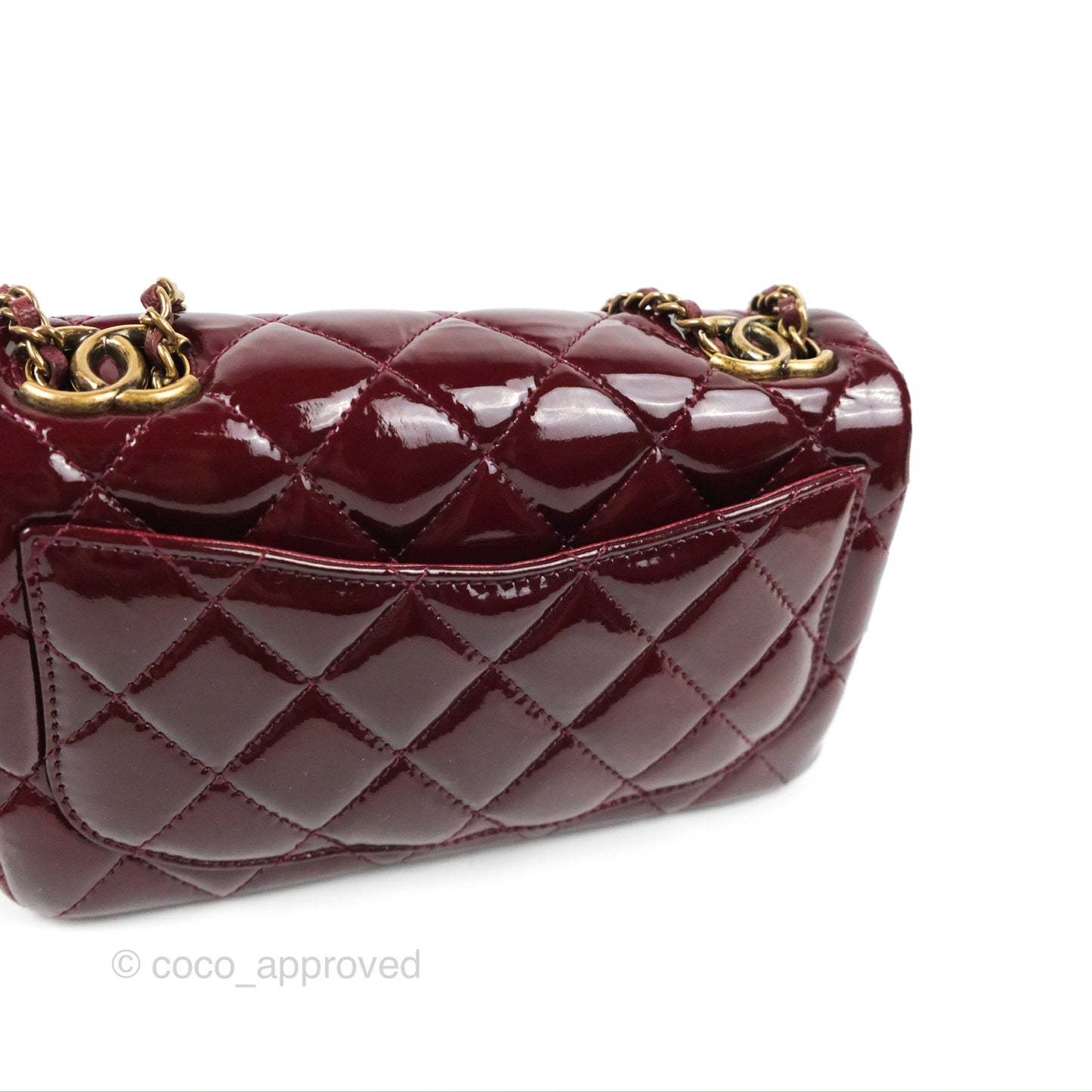 Chanel Quilted CC Eyelet Flap Burgundy Patent Goatskin Antique Gold Hardware