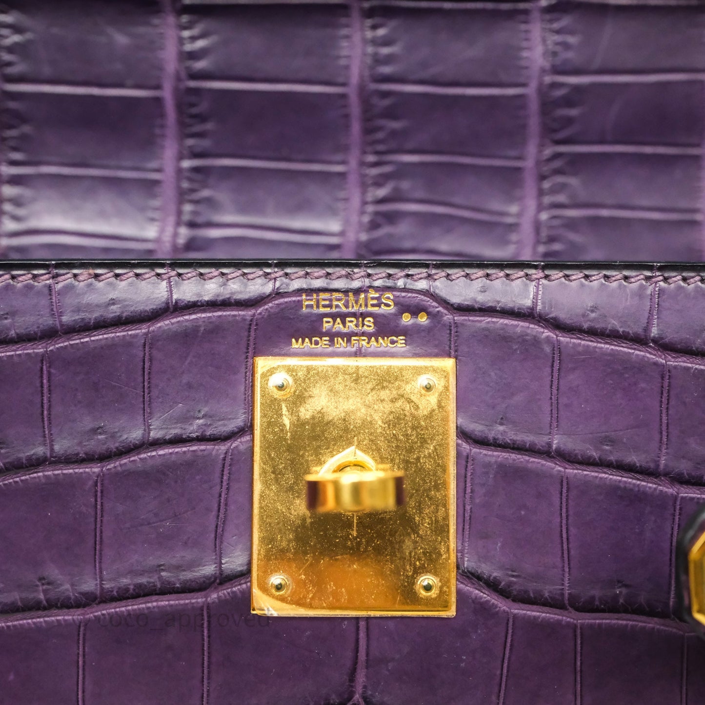 Hermès Kelly 28 Purple Crocodile Gold Hardware