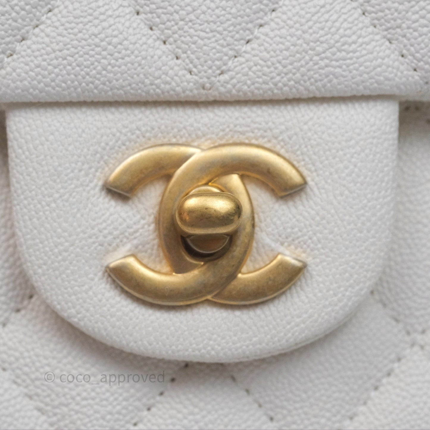 Chanel Top Handle Mini Rectangular Flap Bag Ivory White Caviar Aged Gold Hardware