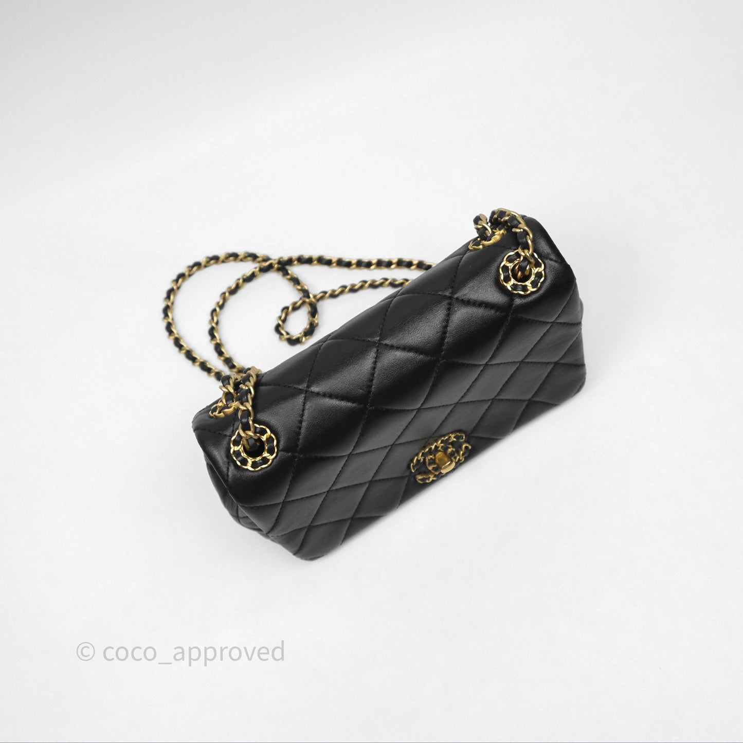 Chanel Flap Bag Black Lambskin Aged Gold Hardware 24P