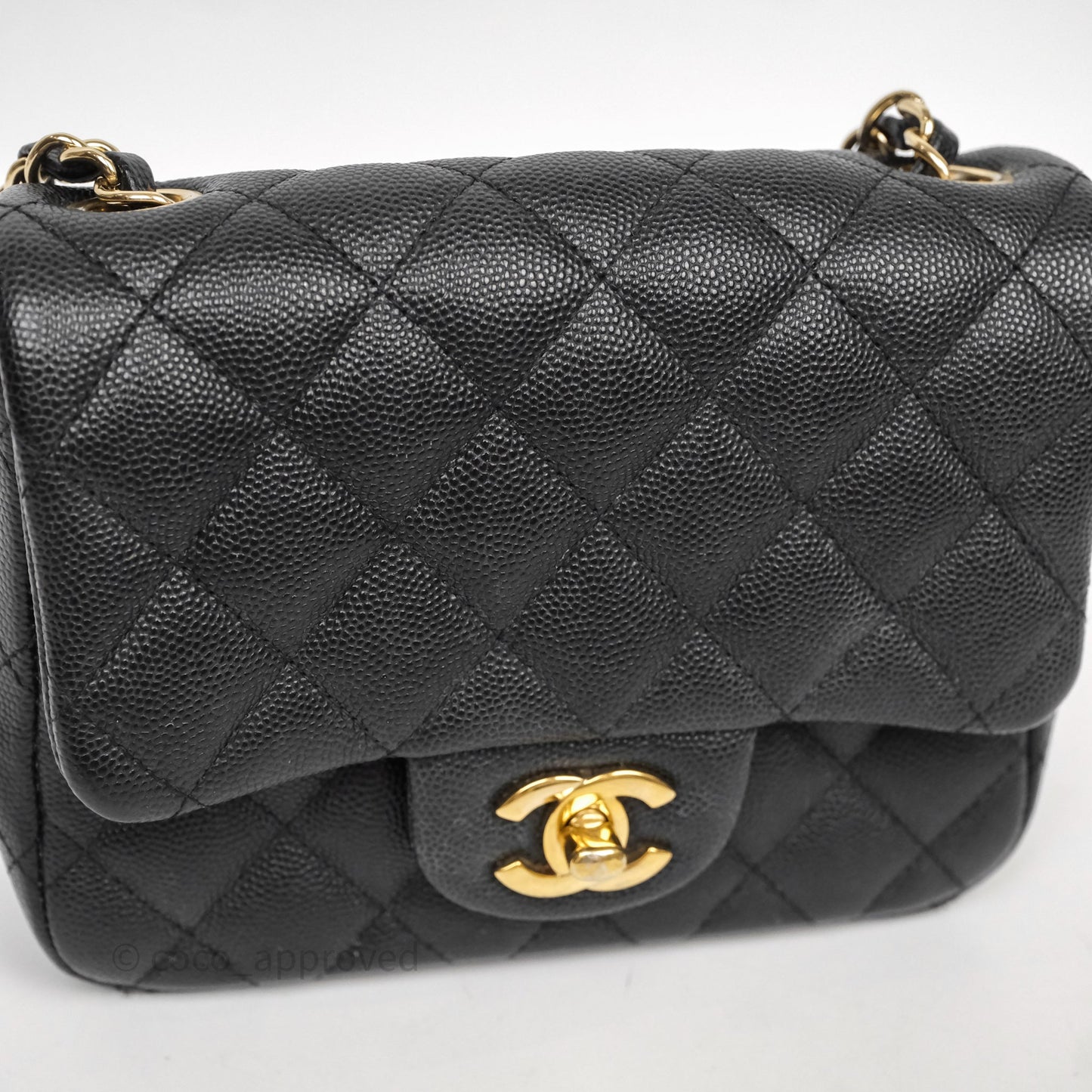Chanel Mini Square Quilted Black Caviar Gold Hardware