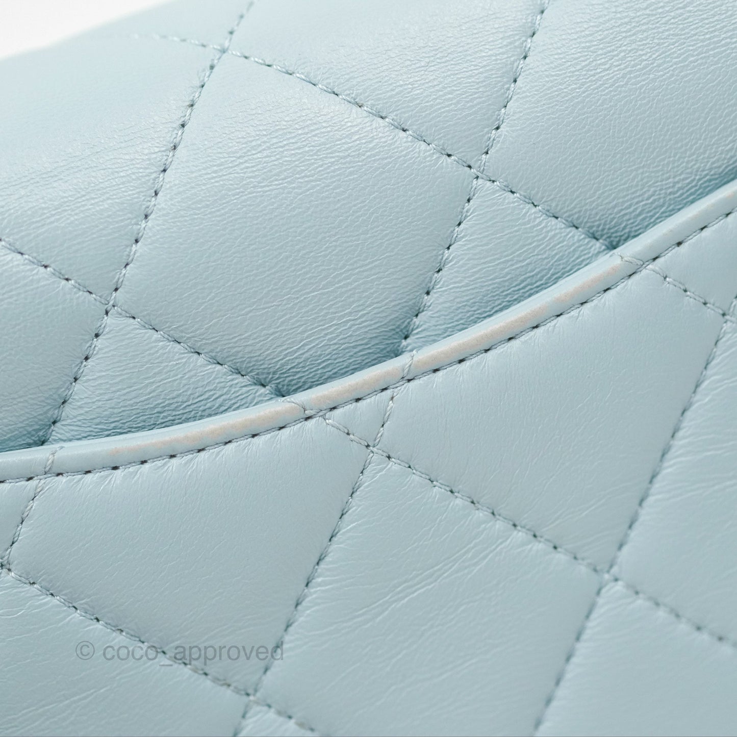 Chanel Quilted Enamel Pending CC Mini Square Flap Baby Blue Lambskin 22P