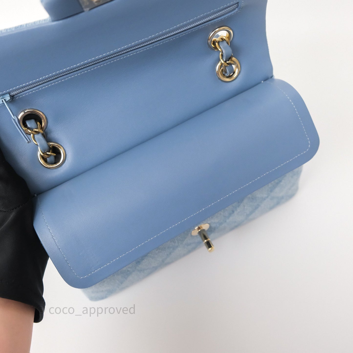 Chanel Quilted Small Double Flap Blue Printed Denim Gold Hardware