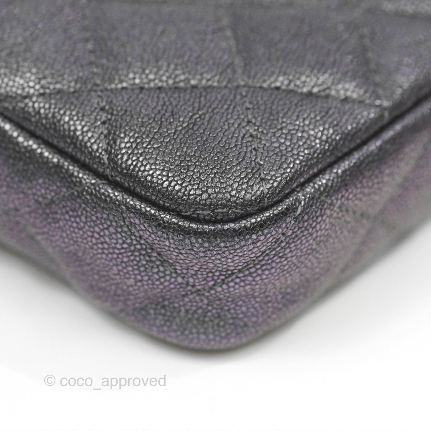 Chanel Quilted Zip Clutch With Chain Iridescent Dark Grey Caviar Gold Hardware