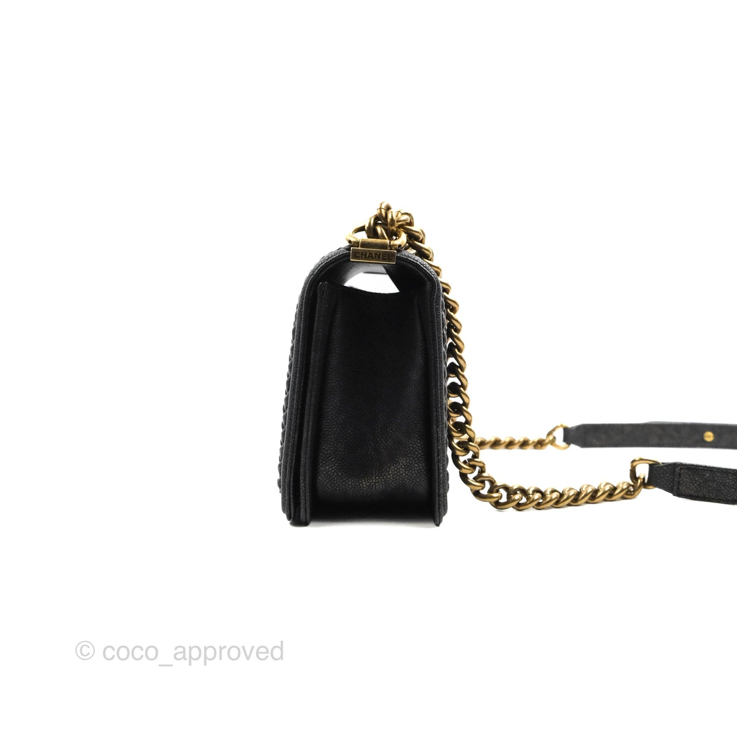 Chanel Medium Braid Around Boy Flap Patinated Caviar Chevron Black Aged Gold Hardware