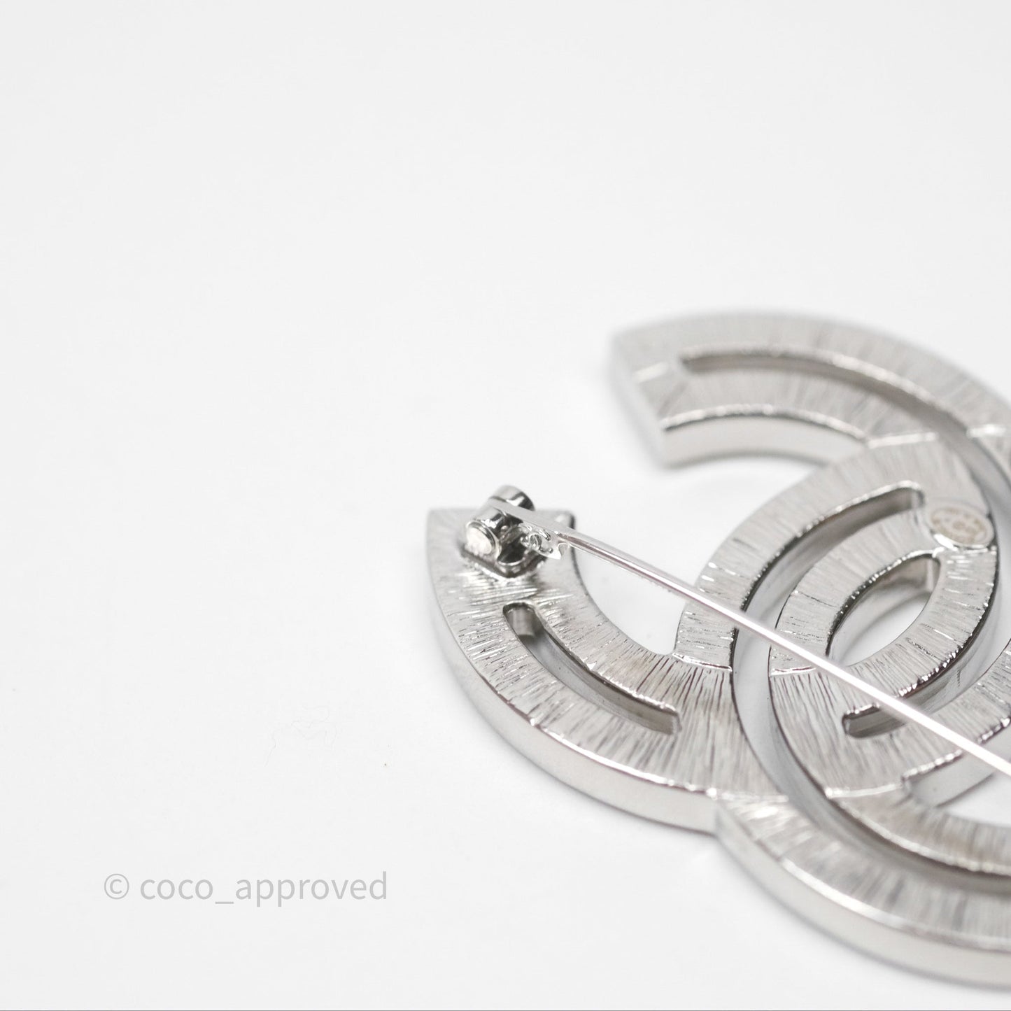 Chanel Crystal CC Brooch Silver Tone 22P