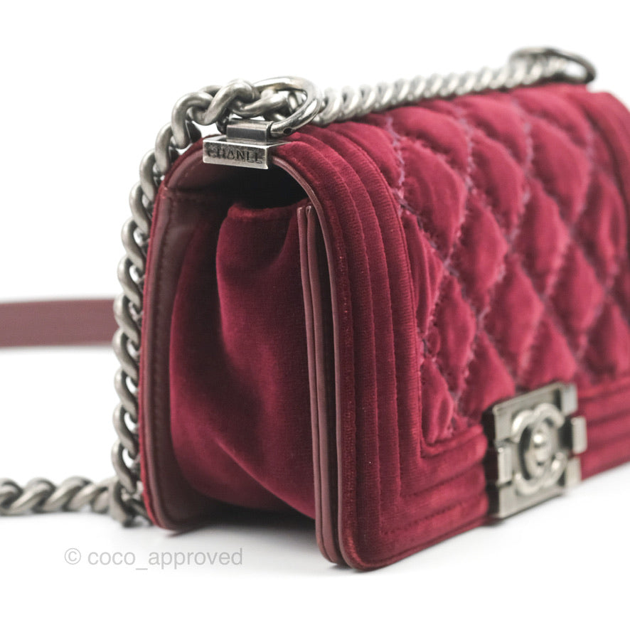 Chanel Small Boy Burgundy Velvet Ruthenium Hardware