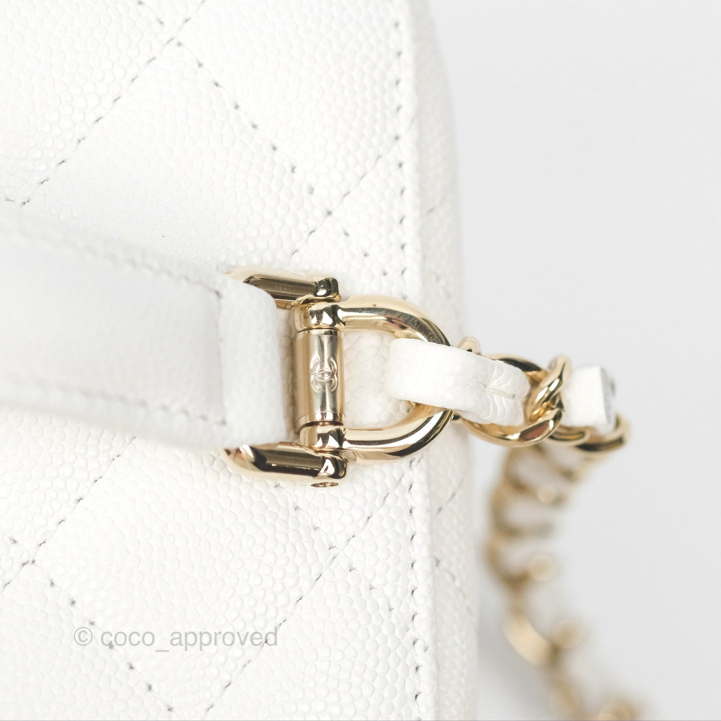 Chanel Quilted Top Handle Vanity Case White Caviar Gold Hardware