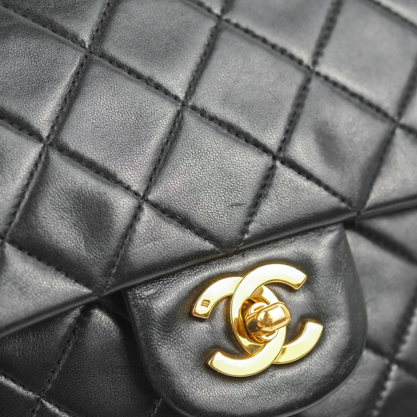 Chanel Vintage Medium Double Flap Black Lambskin 24K Gold Hardware