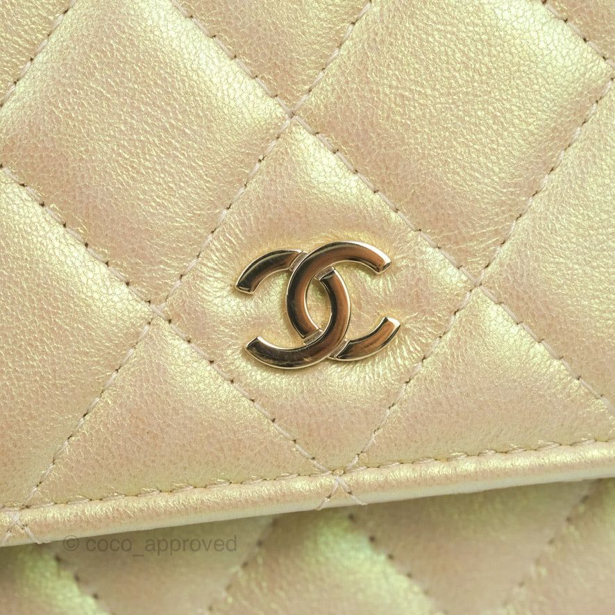 Chanel Quilted Mini Wallet on Chain WOC Iridescent Ivory Gold Hardware 20B