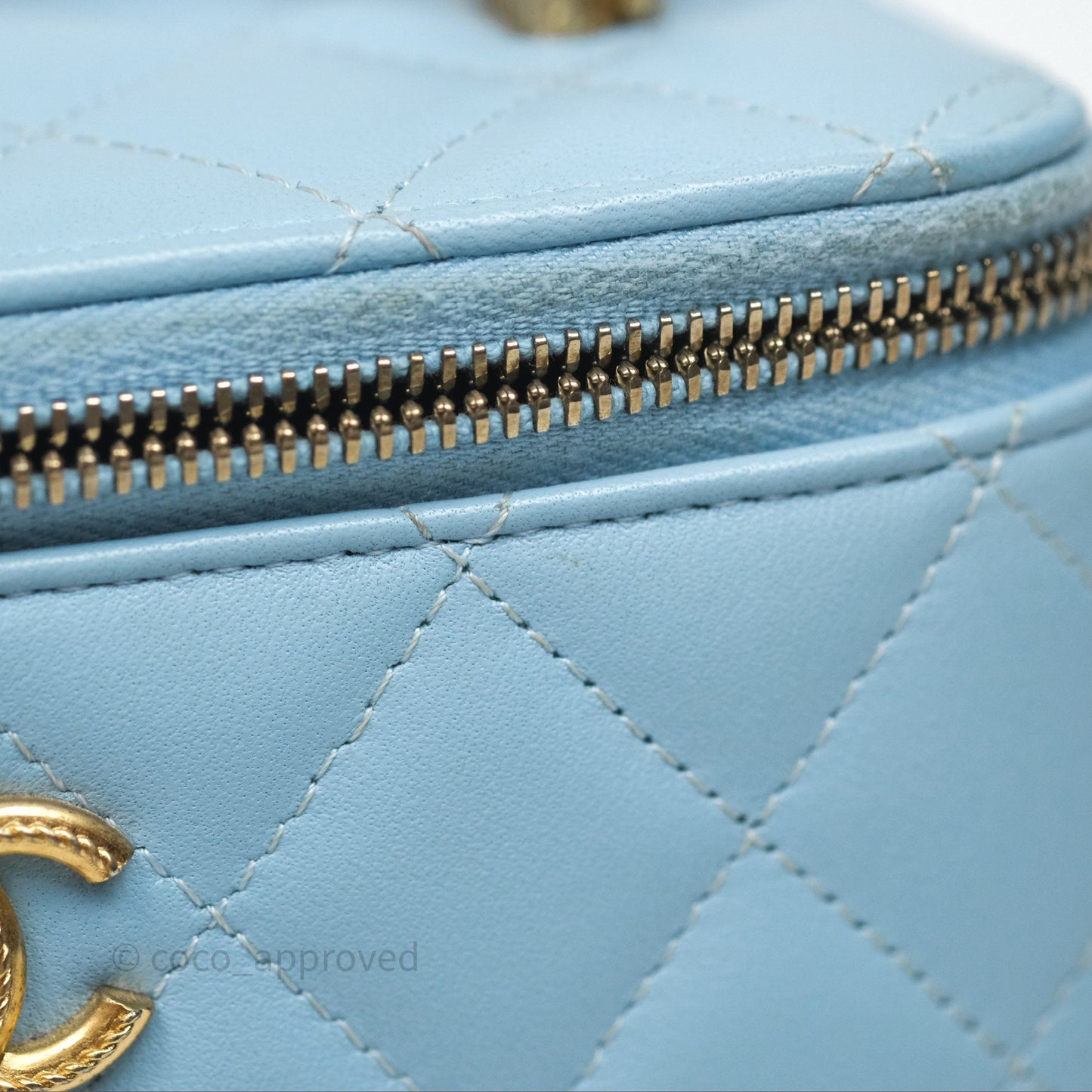 Chanel Vanity Rectangular Top Handle Blue Lambskin Gold Hardware