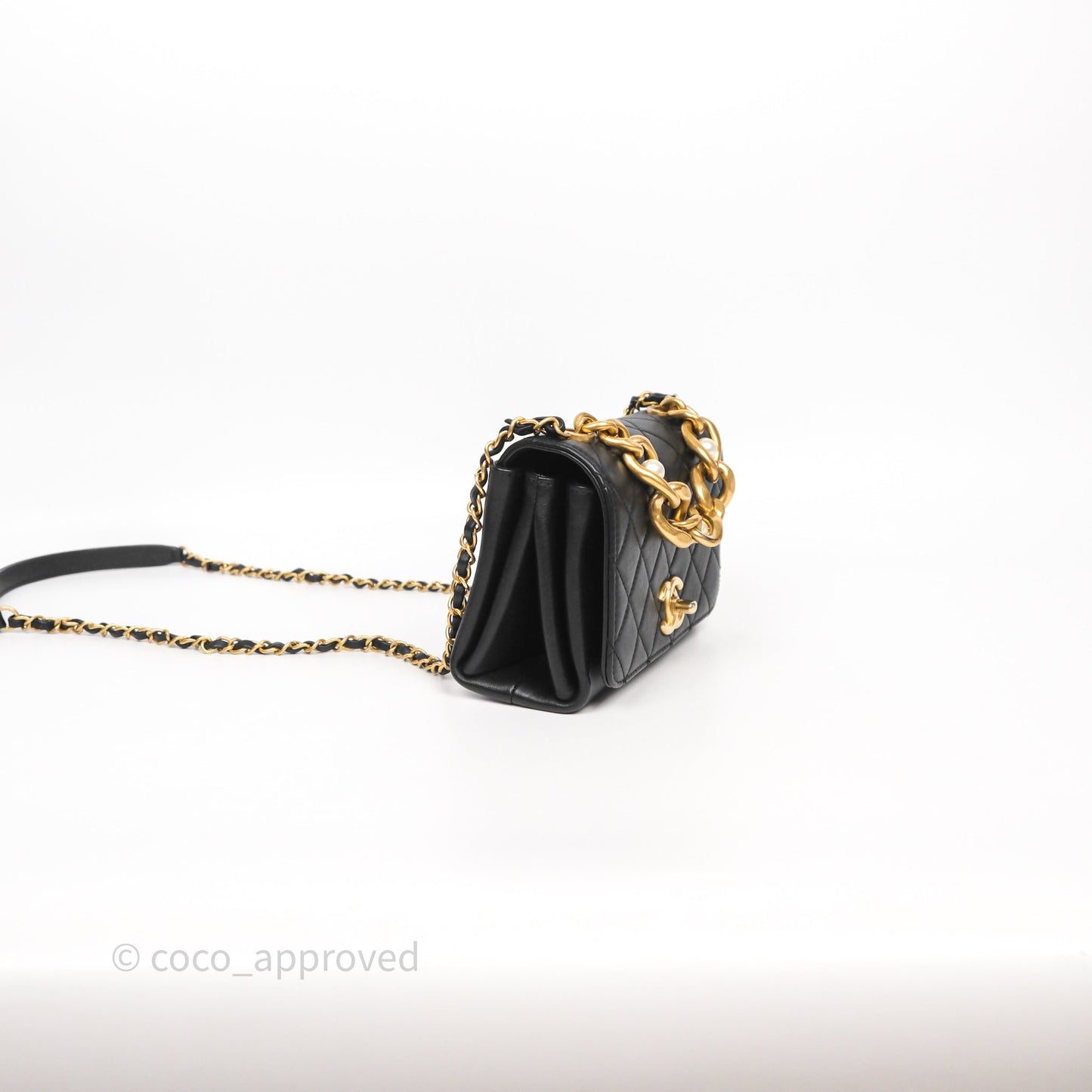 Chanel Pearl Chain Bag Black Calfskin Gold Hardware