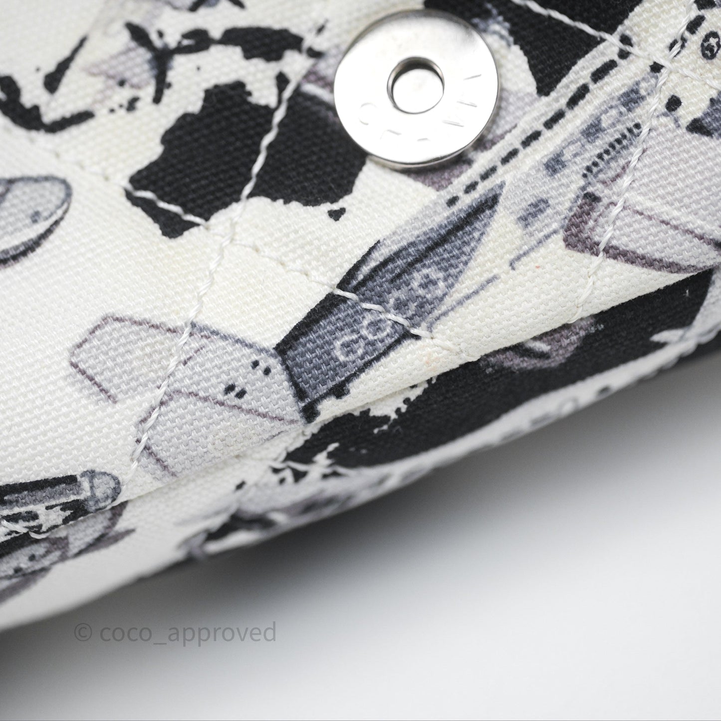 Chanel Quilted Airplane Printed Shoulder Flap Bag Canvas White