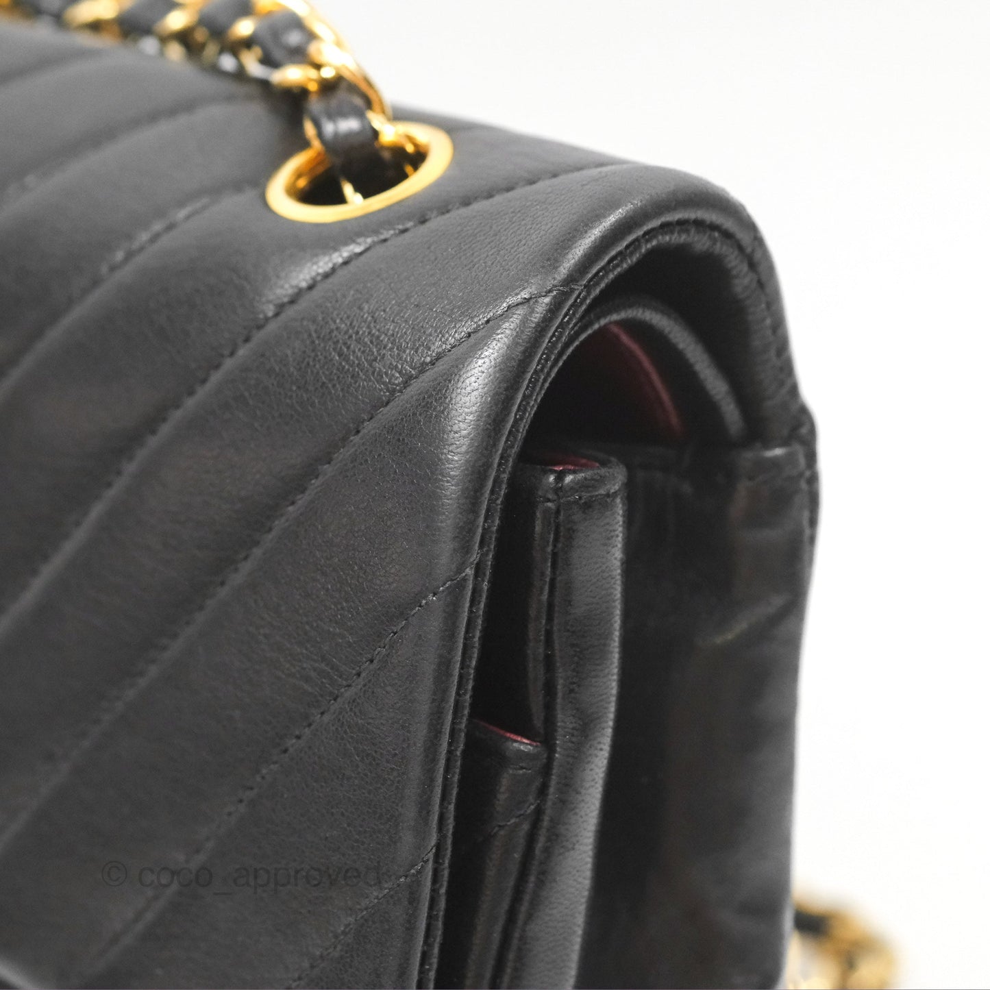 Chanel Vintage Medium Classic Flap Chevron Black Lambskin 24K Gold Hardware