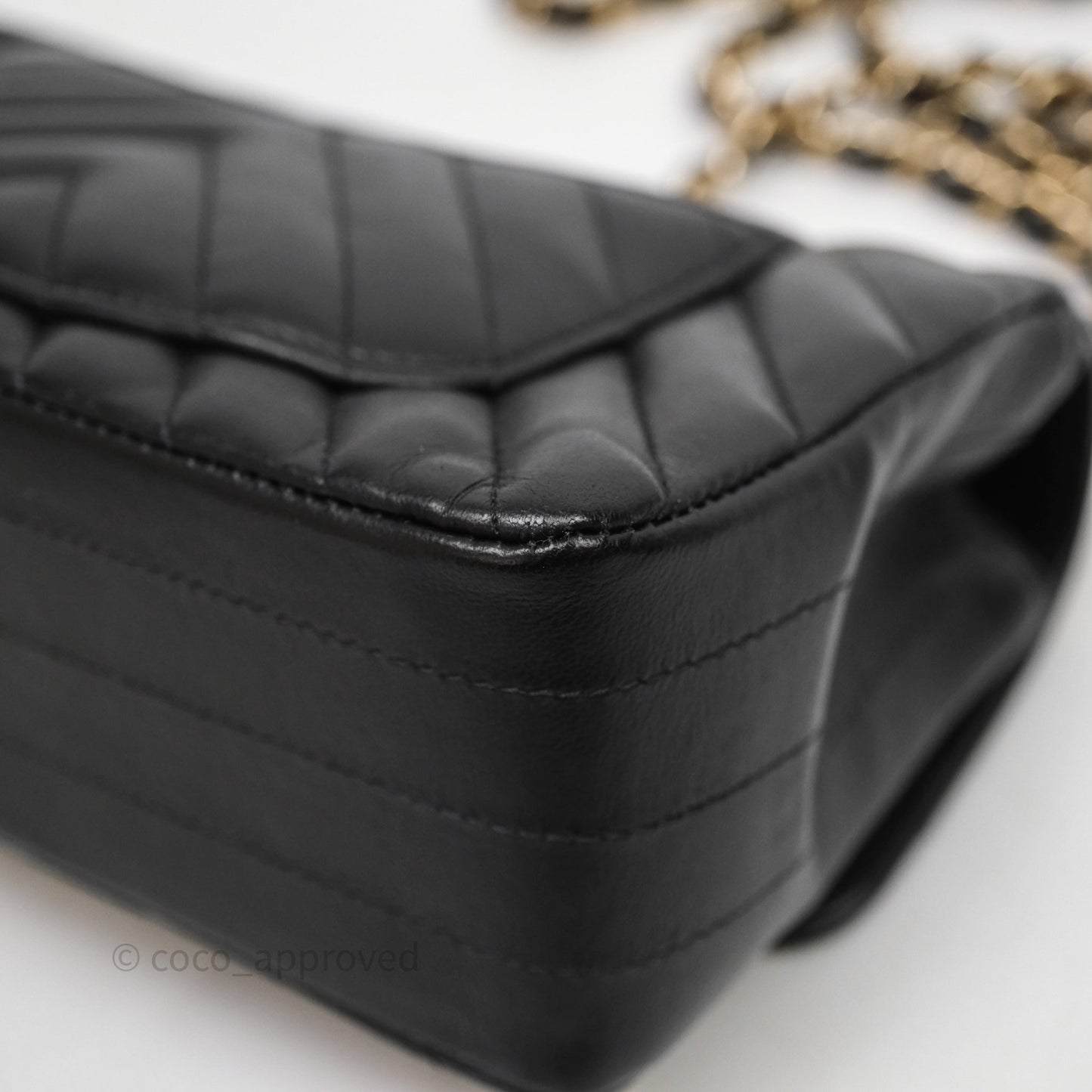Chanel Quilted Mini Rectangular Chevron Black Lambskin Gold Hardware
