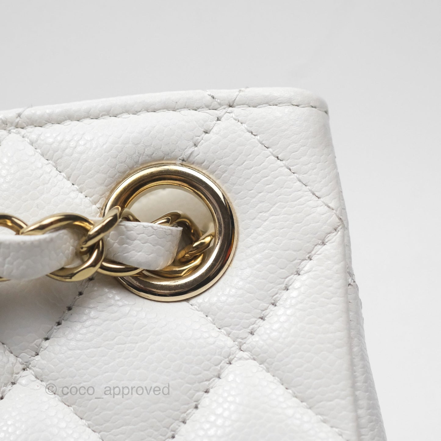 Chanel Mini Bucket Tote White Caviar Gold Hardware 22S
