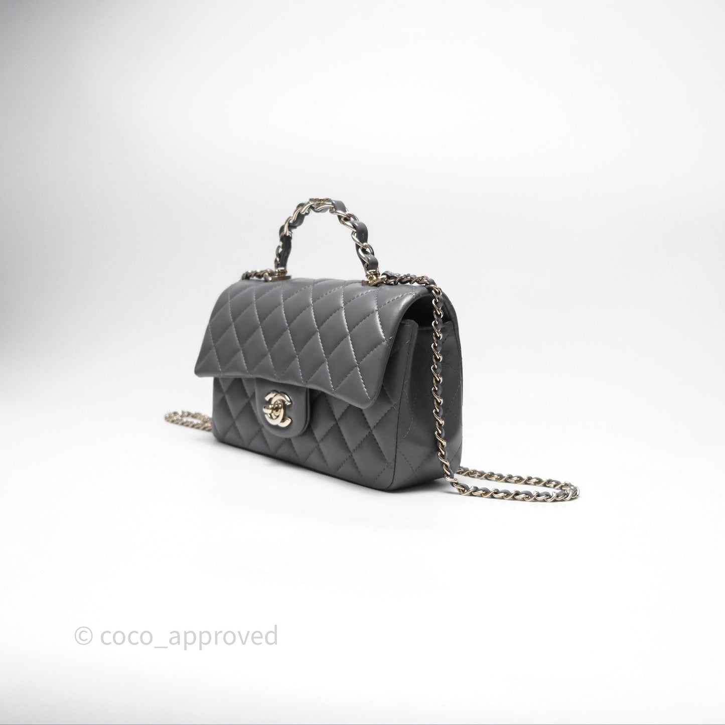 Chanel Top Handle Mini Rectangular Flap Grey Lambskin Gold Hardware