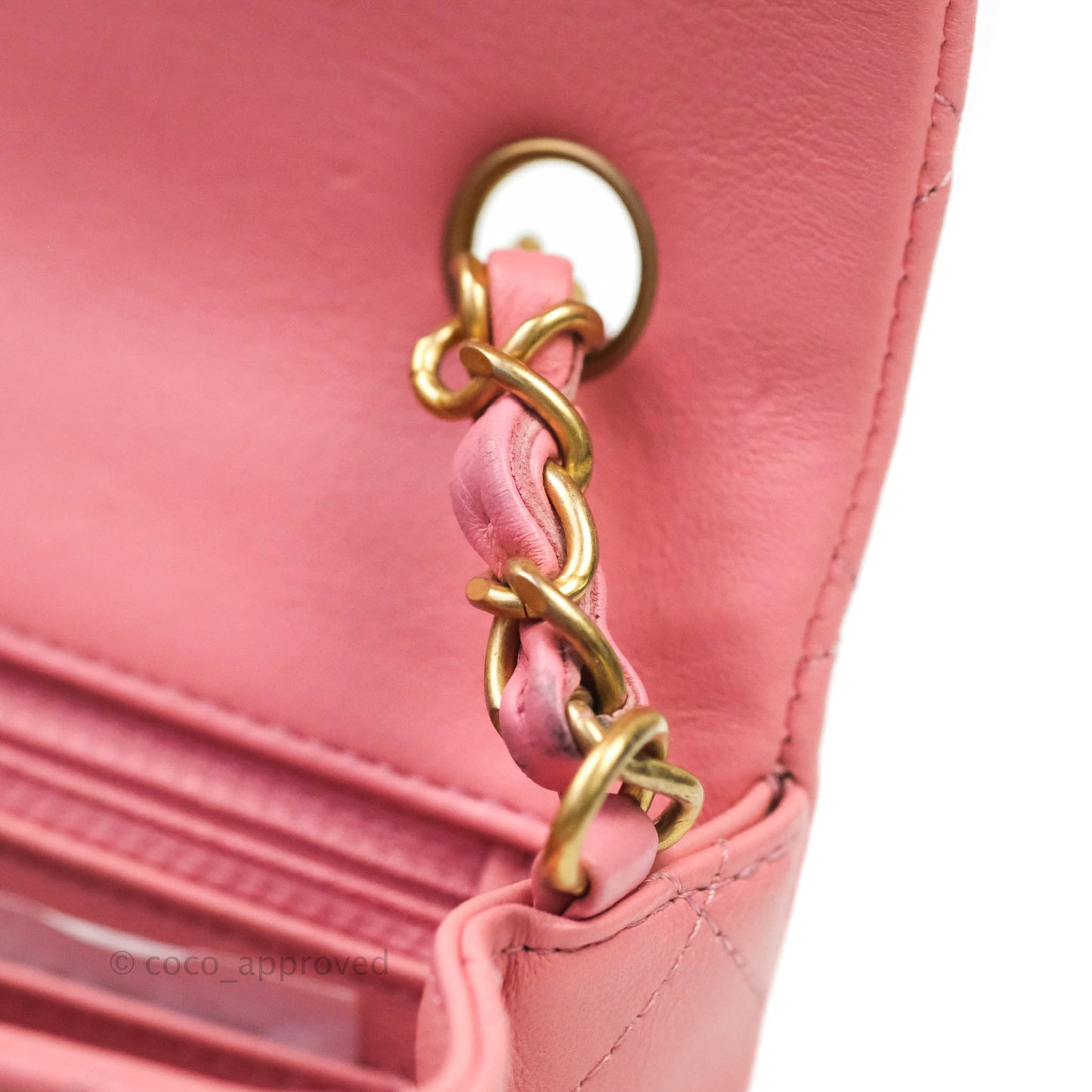 Chanel Classic Quilted Mini Rectangular Flap Pink Lambskin Aged Gold Hardware