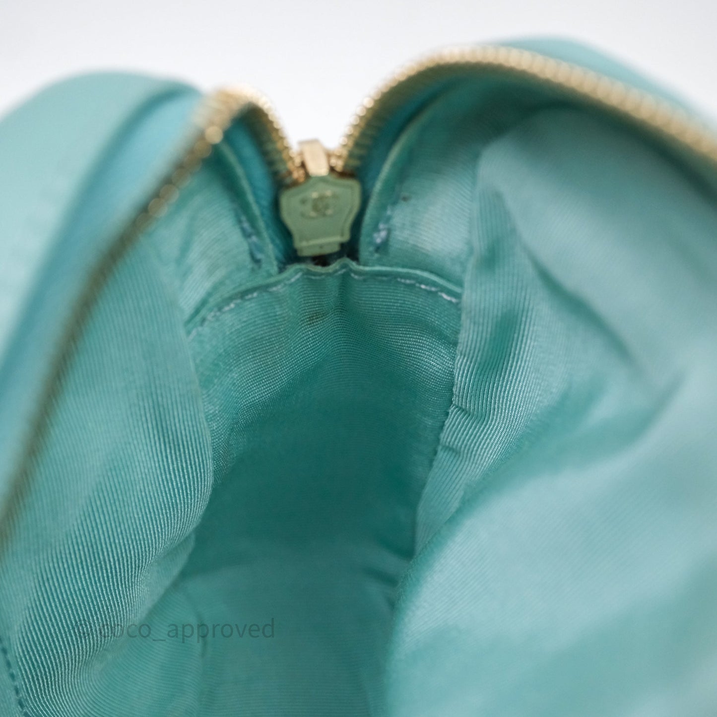Chanel Camera Bag Quilted Pearly Turquoise Lambskin Aged Gold Hardware