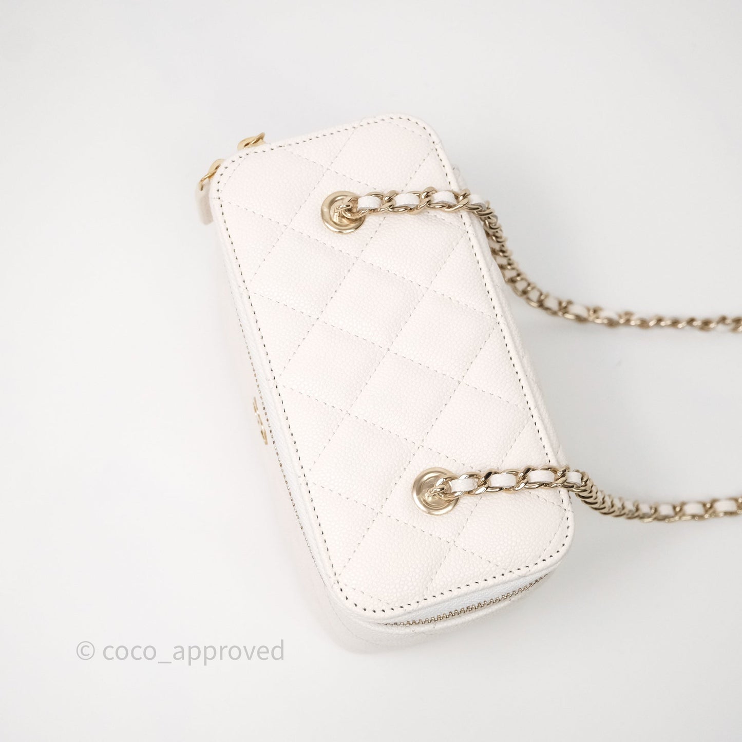 Chanel Classic Vanity Rectangular with Chain White Caviar Gold Hardware