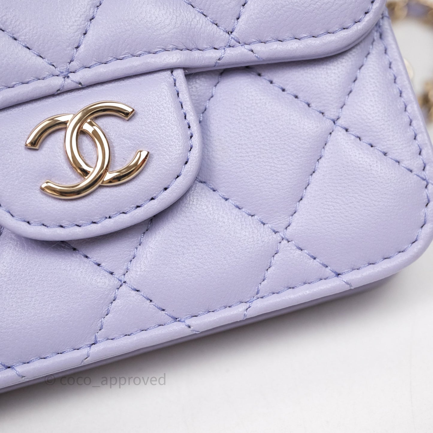 Chanel Mini Handle Flap Coin Purse With Chain Lilac Lambskin Gold Hardware