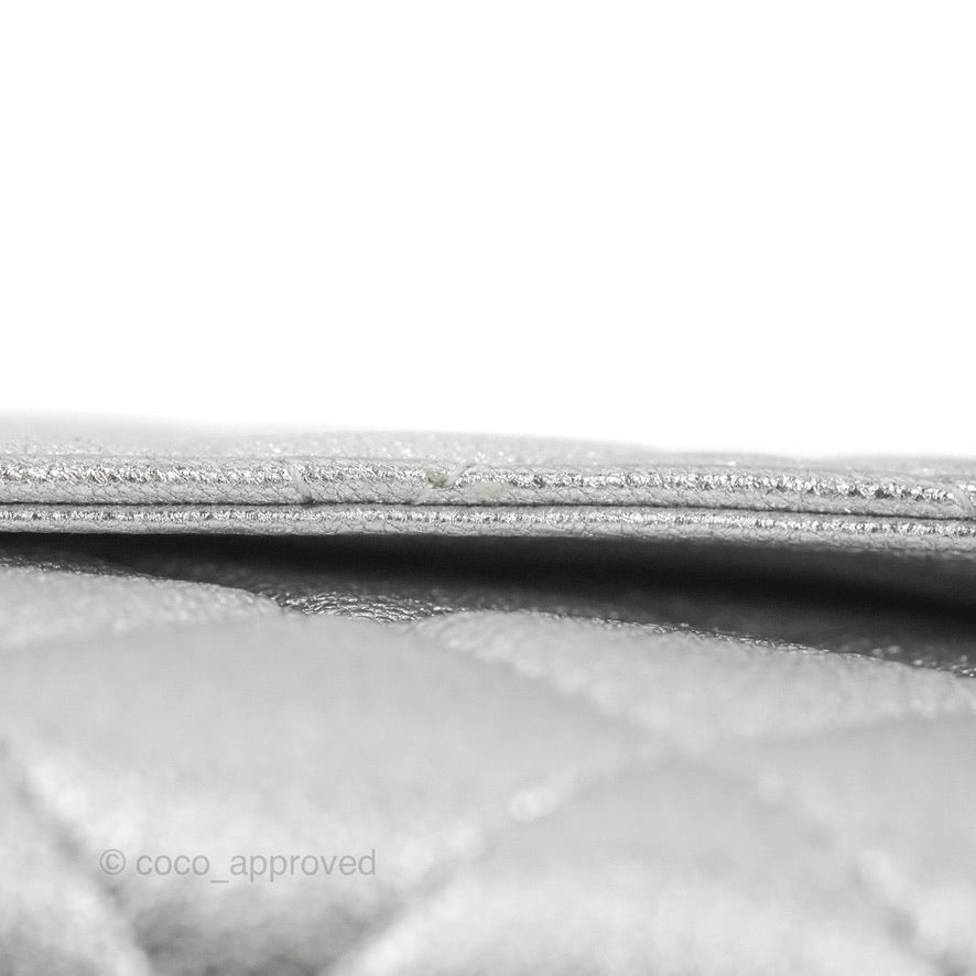 Chanel Quilted Wallet on Chain WOC Silver Lambskin Silver Hardware