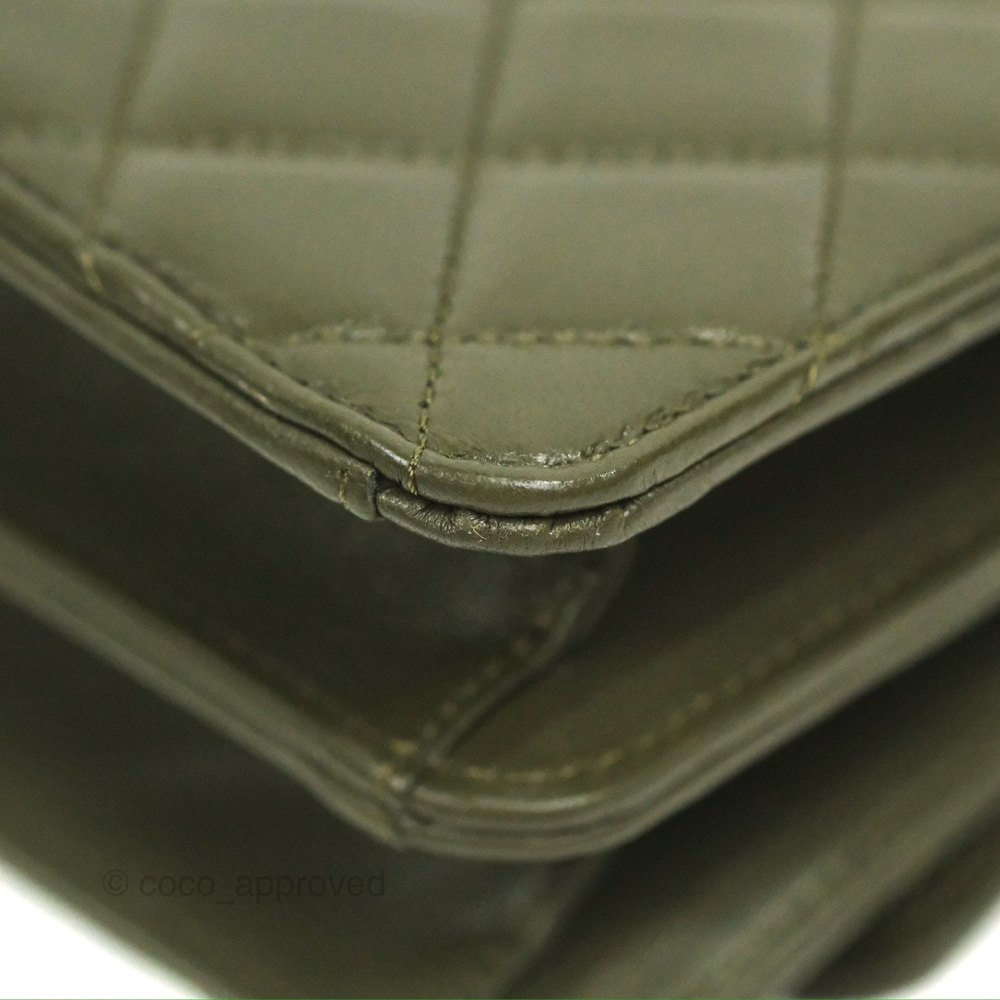 Chanel Top Handle Clutch With Chain Army Green Lambskin Aged Gold Hardware