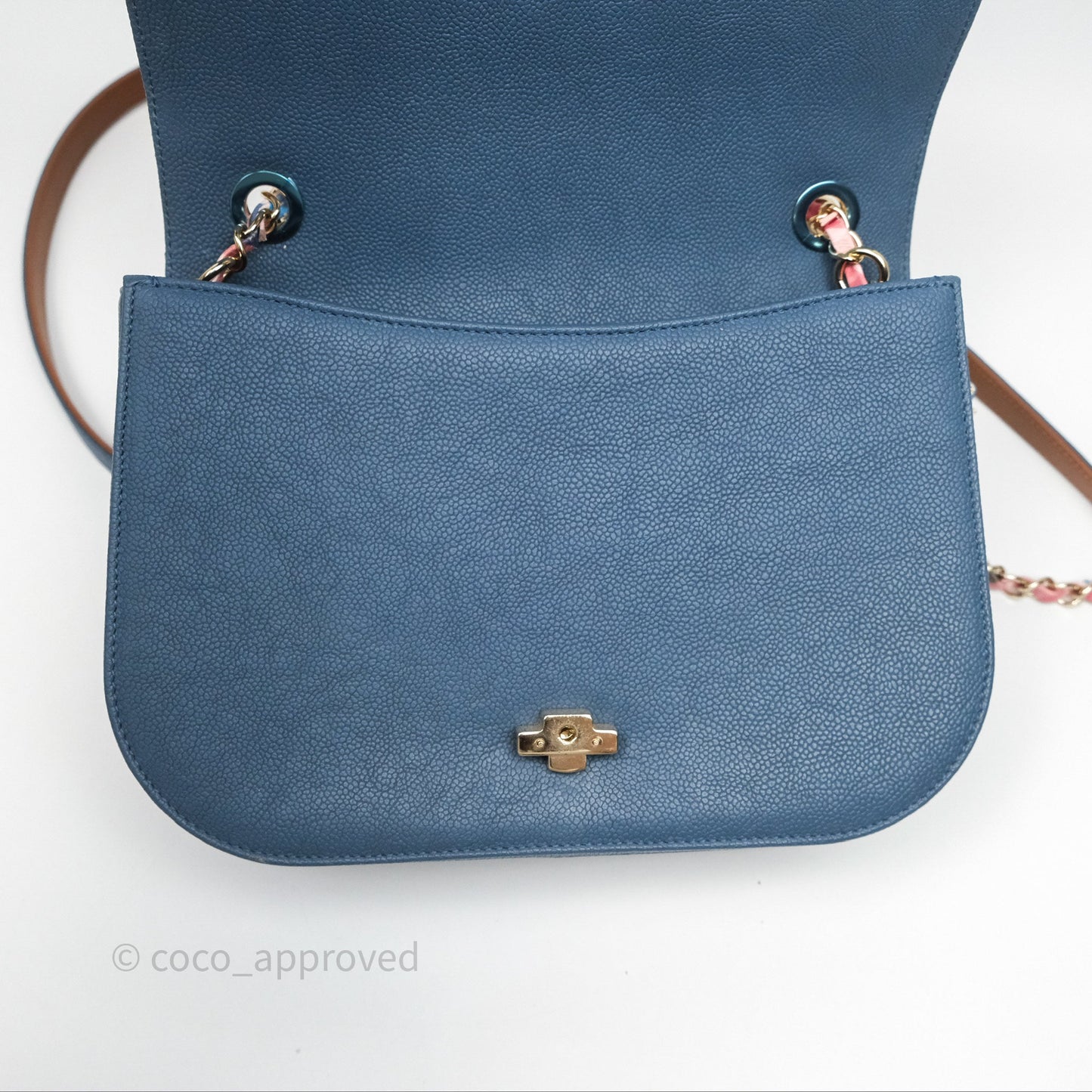 Chanel Medium Cuba Top Handle Flap Bag Blue Caviar Gold Hardware