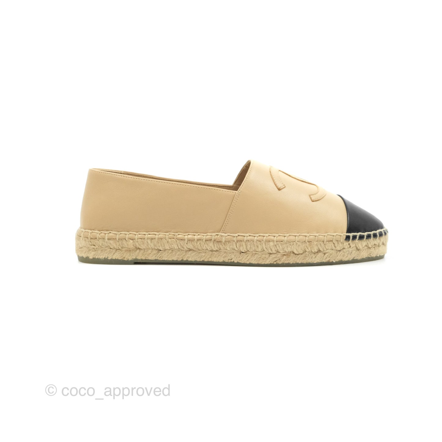 Chanel CC Espadrilles Beige Black Lambskin Size 38