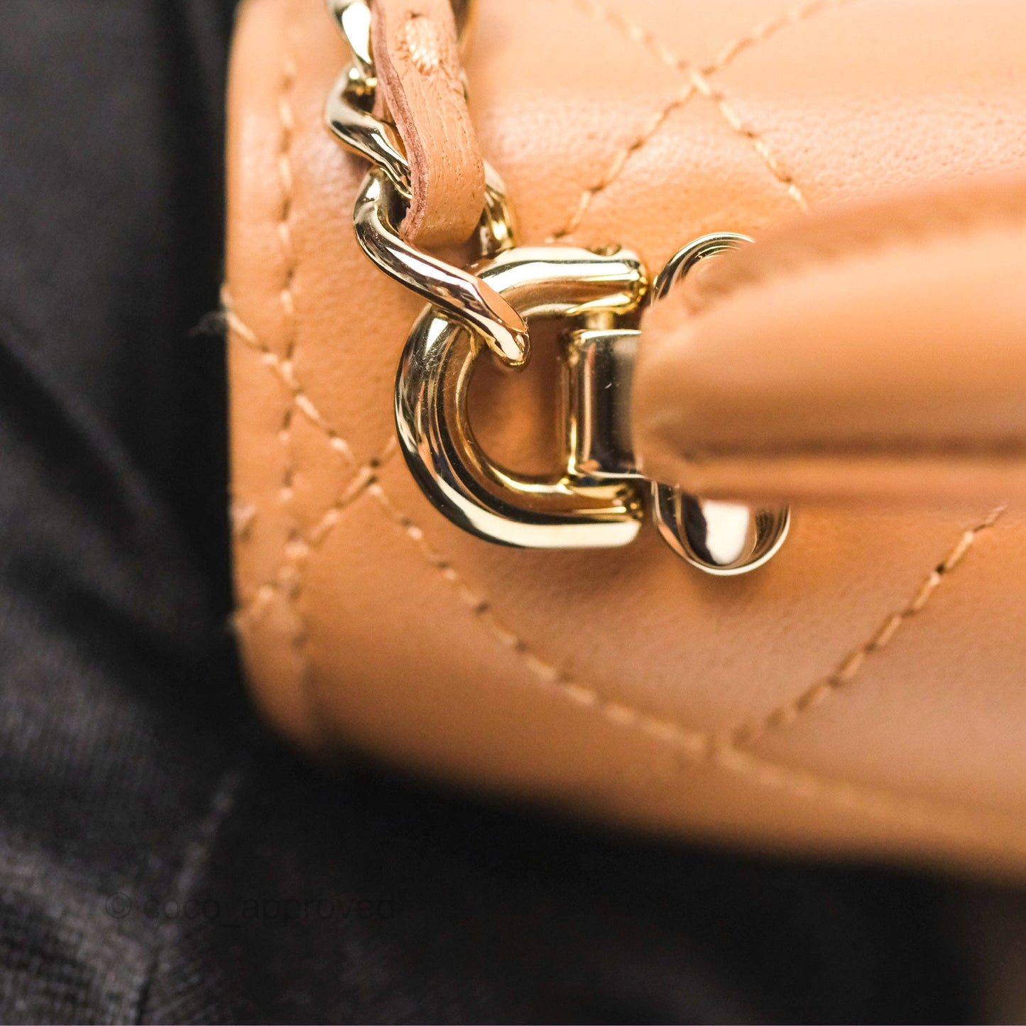 Chanel Mini Handle Clutch With Chain Caramel Lambskin Gold Hardware