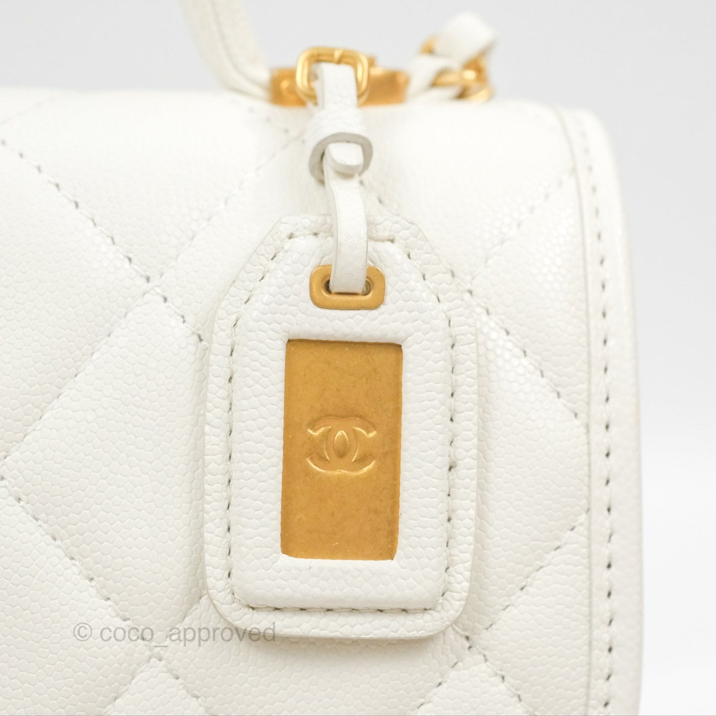Chanel Mini School Memory Top Handle Flap White Caviar 22K