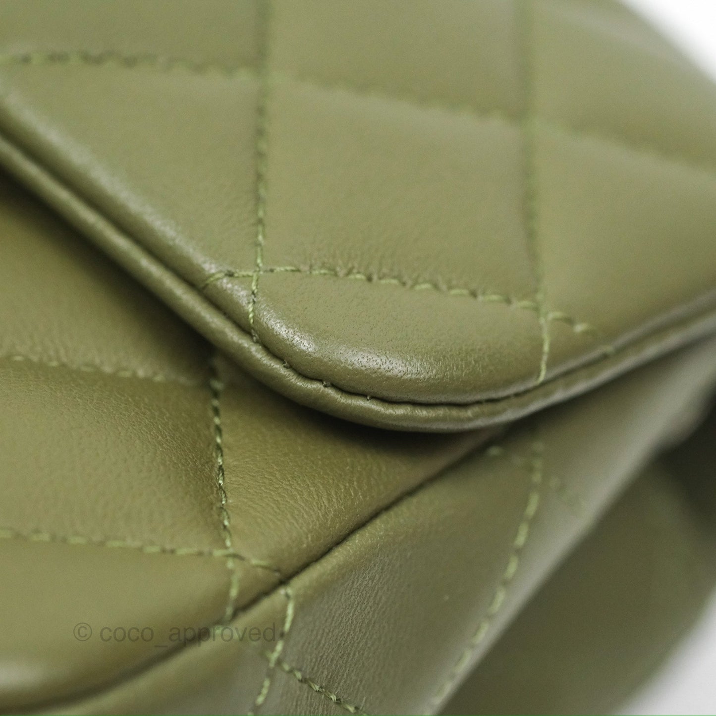 Chanel Mini Square Quilted Olive Green Lambskin Silver Hardware