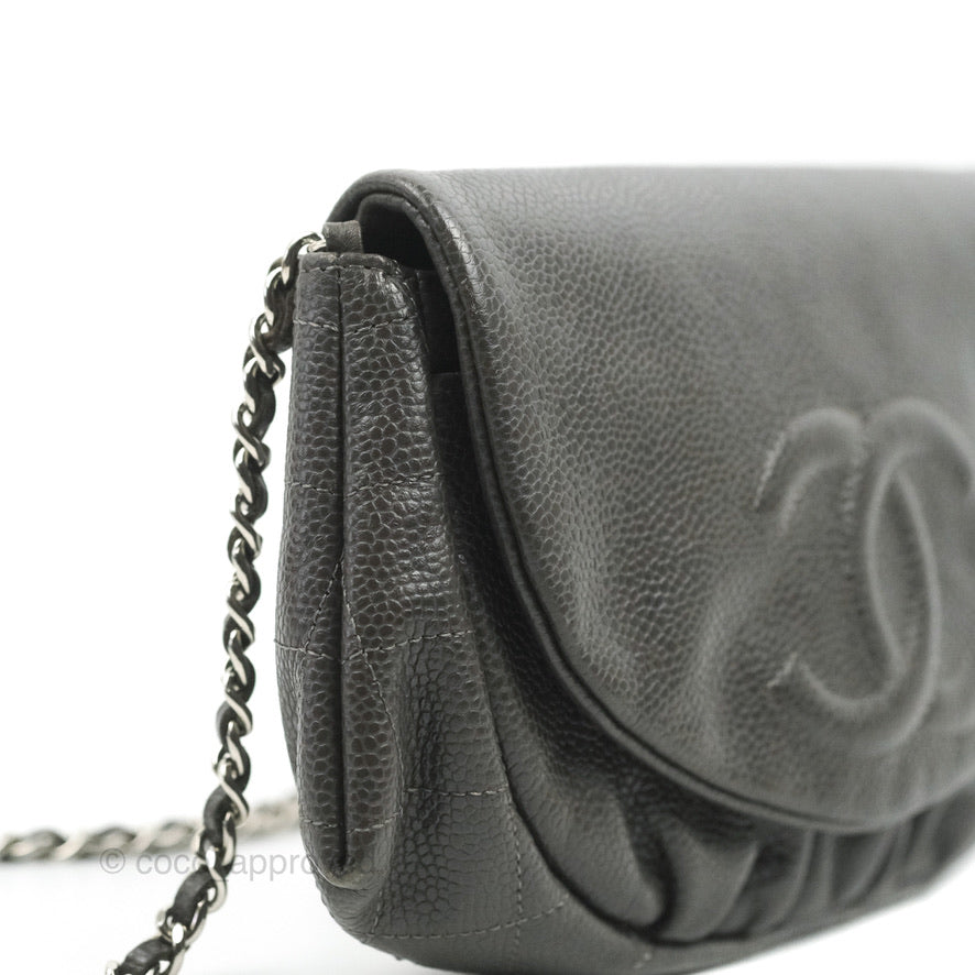 Chanel Half Moon Wallet on Chain WOC Dark Grey Caviar Silver Hardware