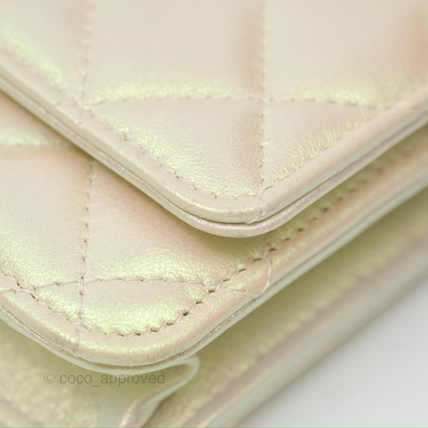 Chanel Quilted Wallet on Chain WOC Iridescent Ivory Gold Hardware 20A