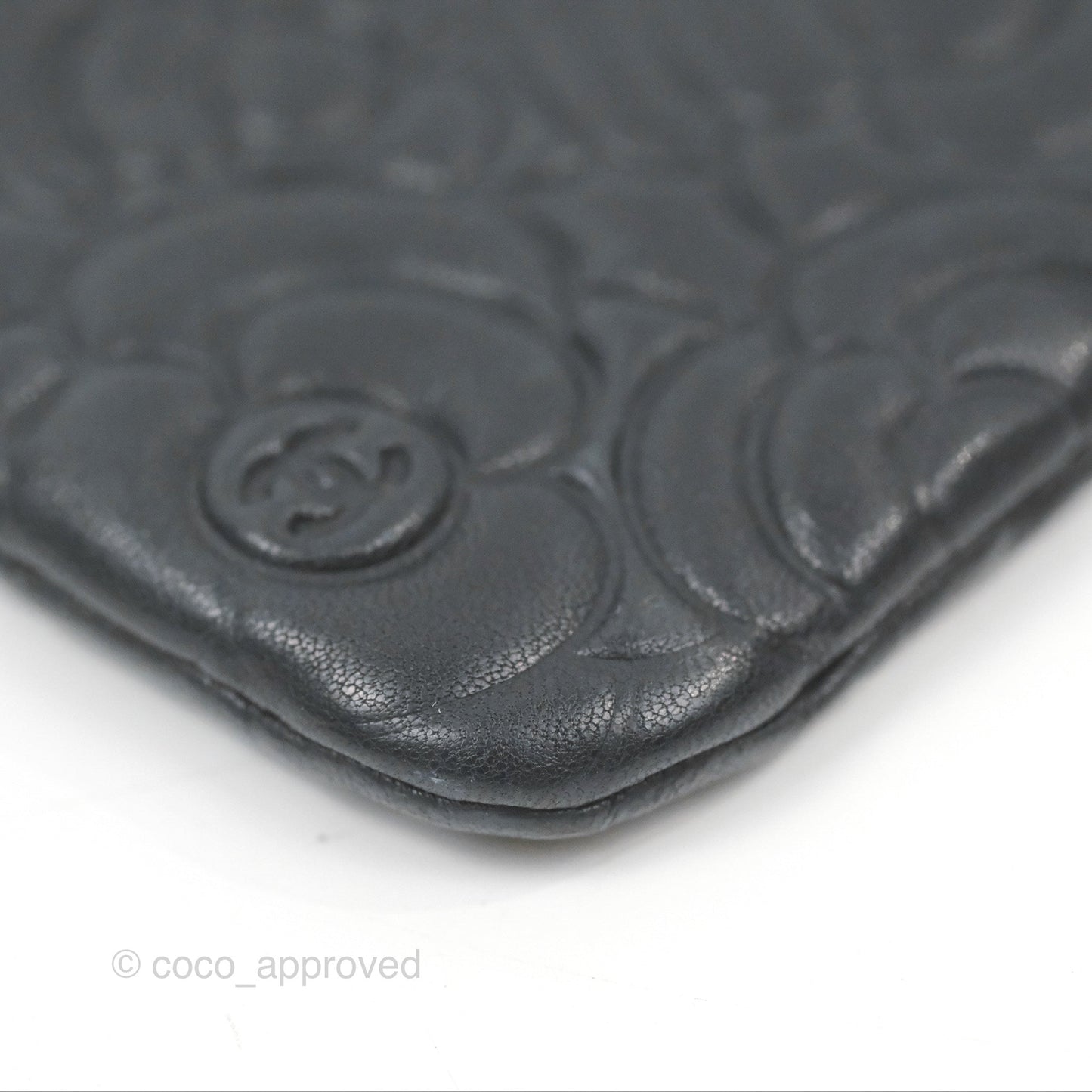 Chanel Quilted Mini O Case Camellia Black Lambskin Silver Hardware