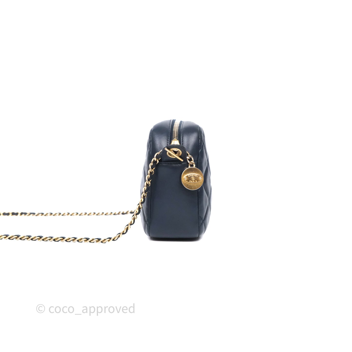 Chanel CC Camera Bag Quilted Navy Lambskin Aged Gold Hardware