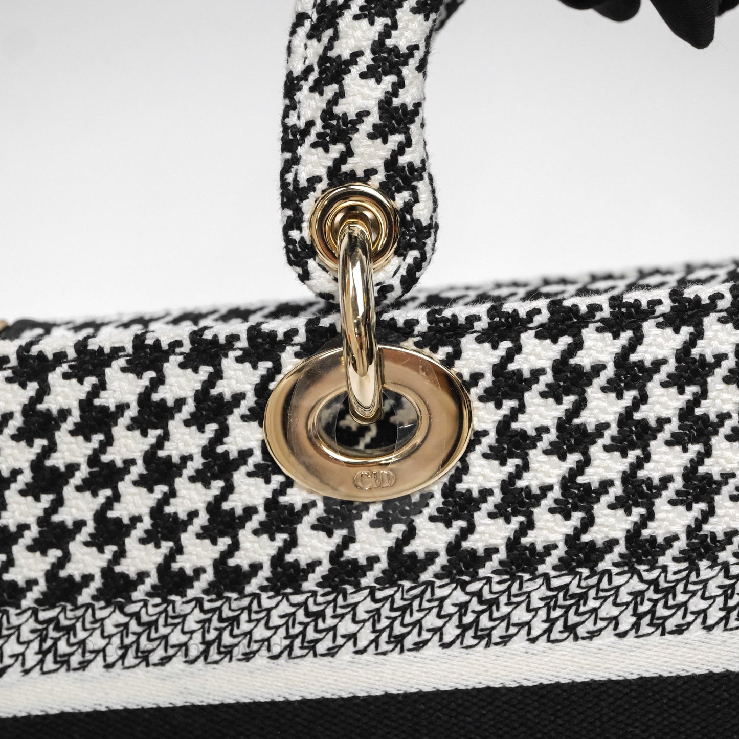 Christian Dior Medium Lady D-Joy Bag Black White Houndstooth Gold Hardware