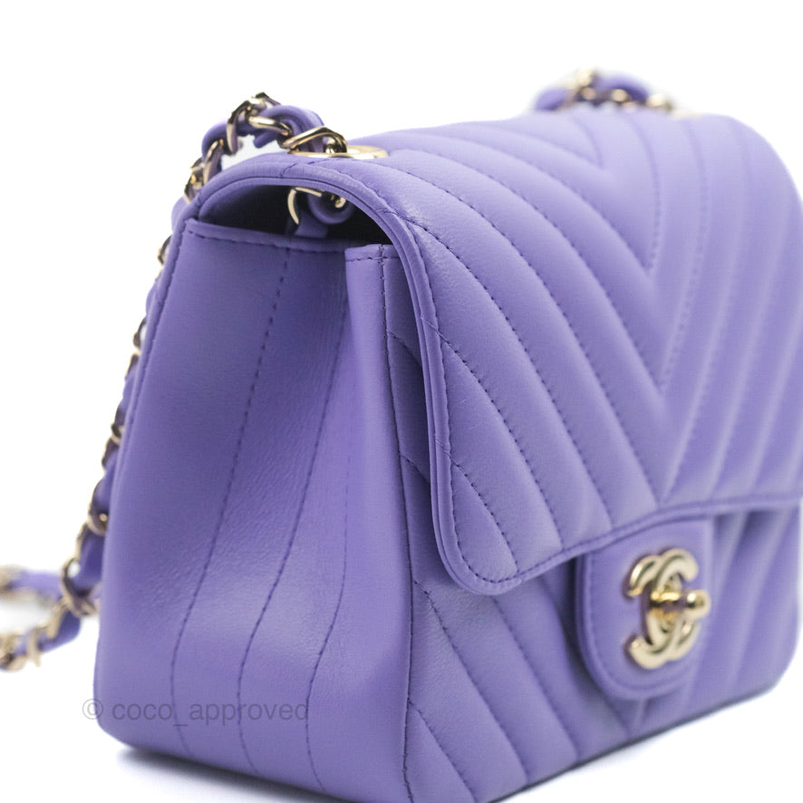 Chanel Mini Square Chevron Purple Lambskin Gold Hardware