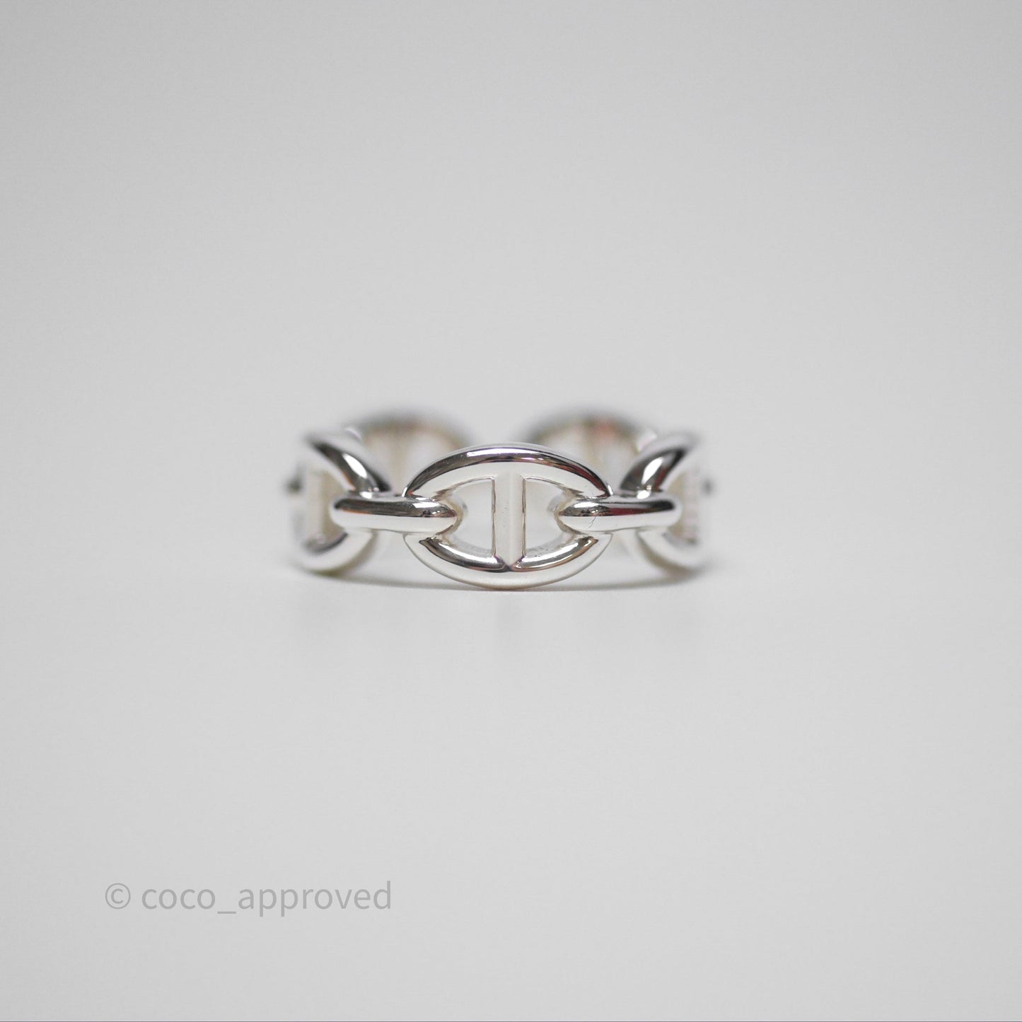 Hermès Sterling Silver PM Chaine d'Ancre Enchainee Band Ring Size 52