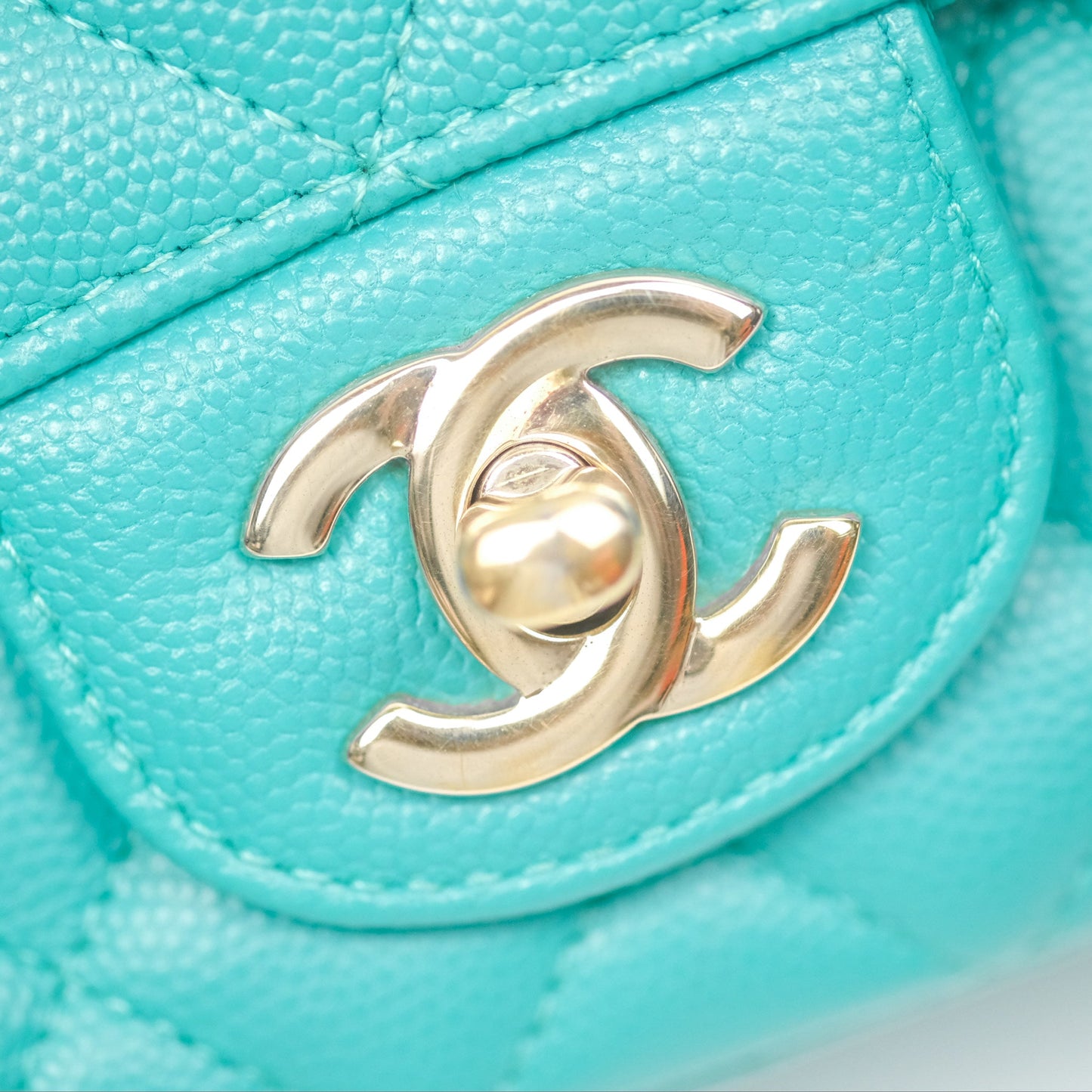 Chanel Mini Rectangular Flap Quilted Turquoise Caviar Gold Hardware