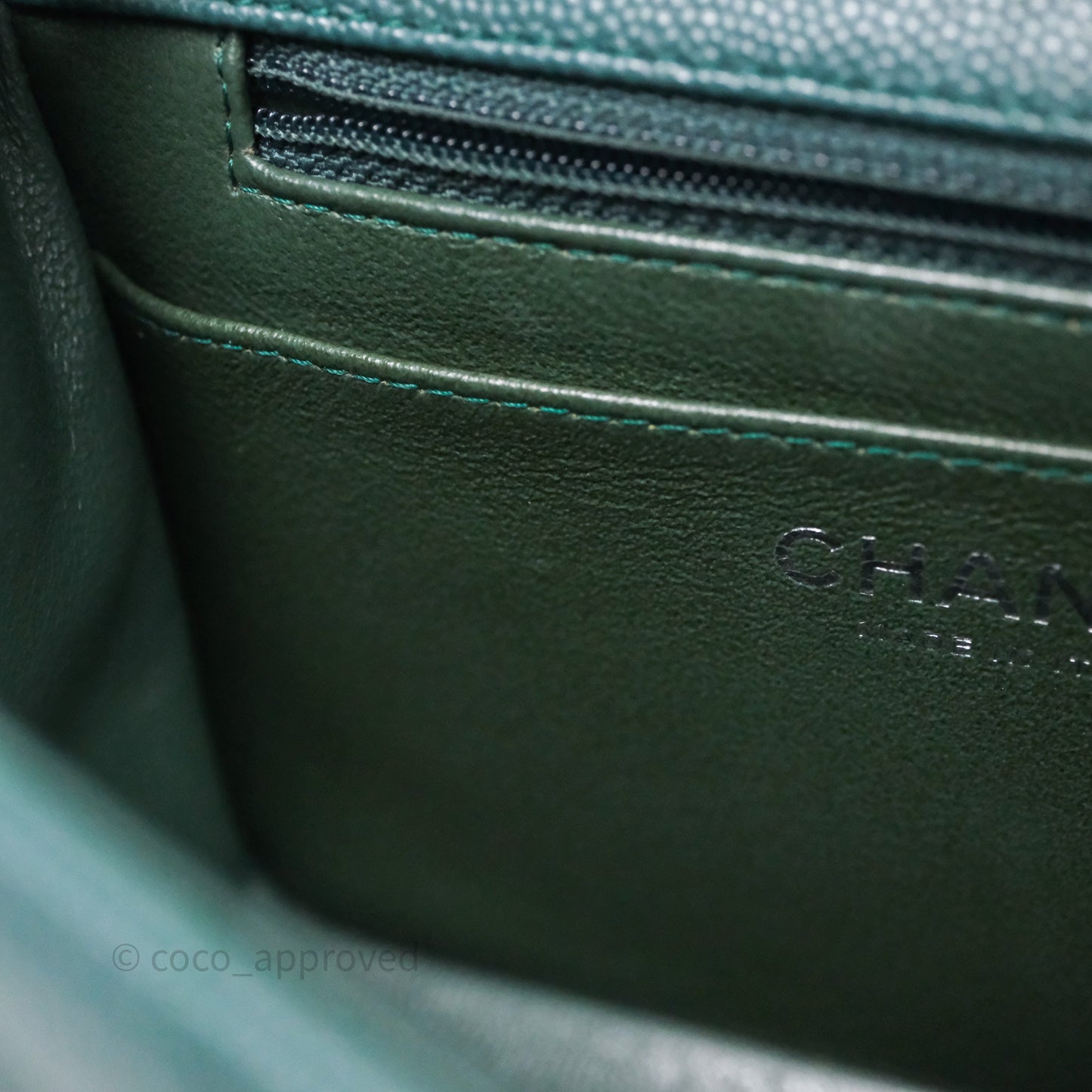 Chanel Quilted Mini Square Flap Dark Green Caviar Silver Hardware