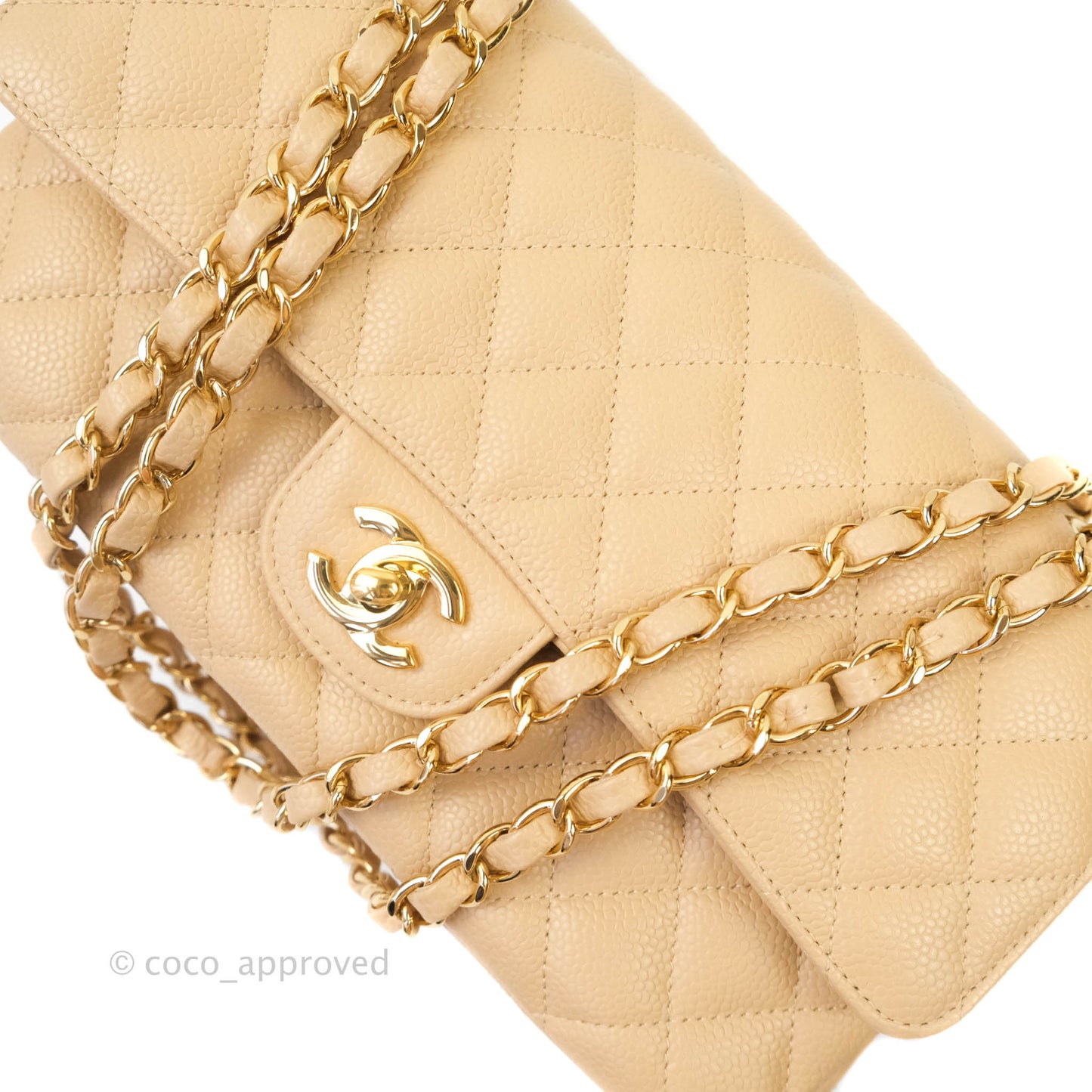 Chanel Classic M/L Medium Double Flap Beige Caviar Gold Hardware