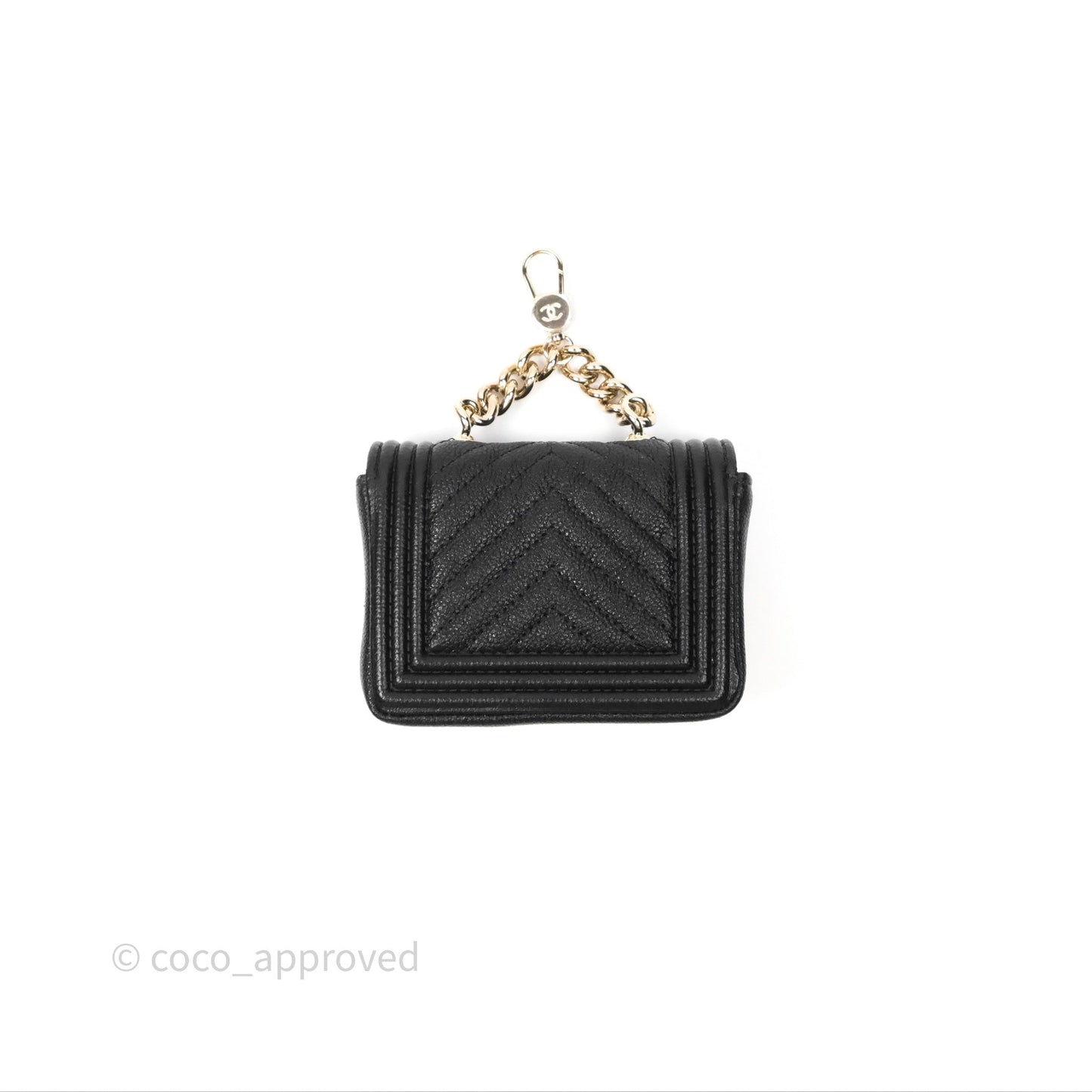 Chanel Chevron Mini Boy Belt Bag Black Caviar Gold Hardware