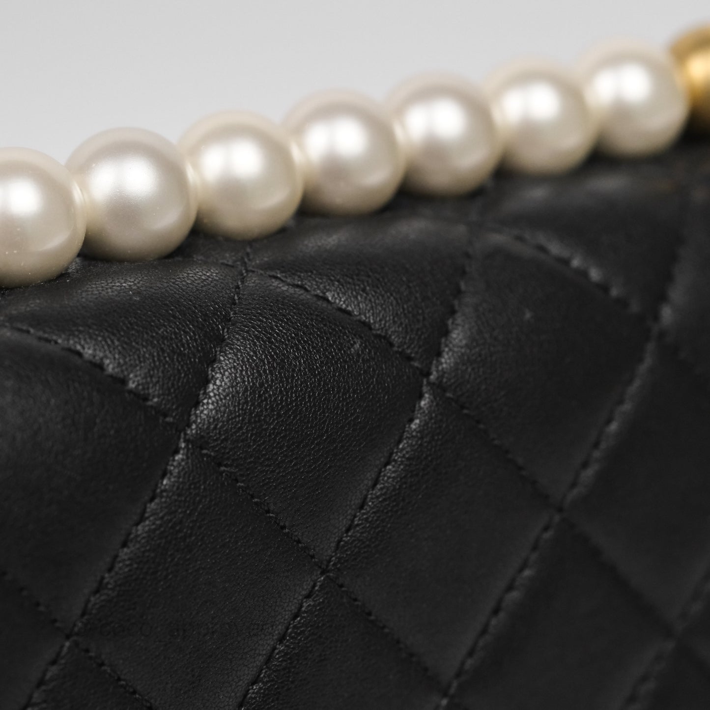 Chanel Small Chic Pearls Flap Quilted Black Goatskin Aged Gold Hardware