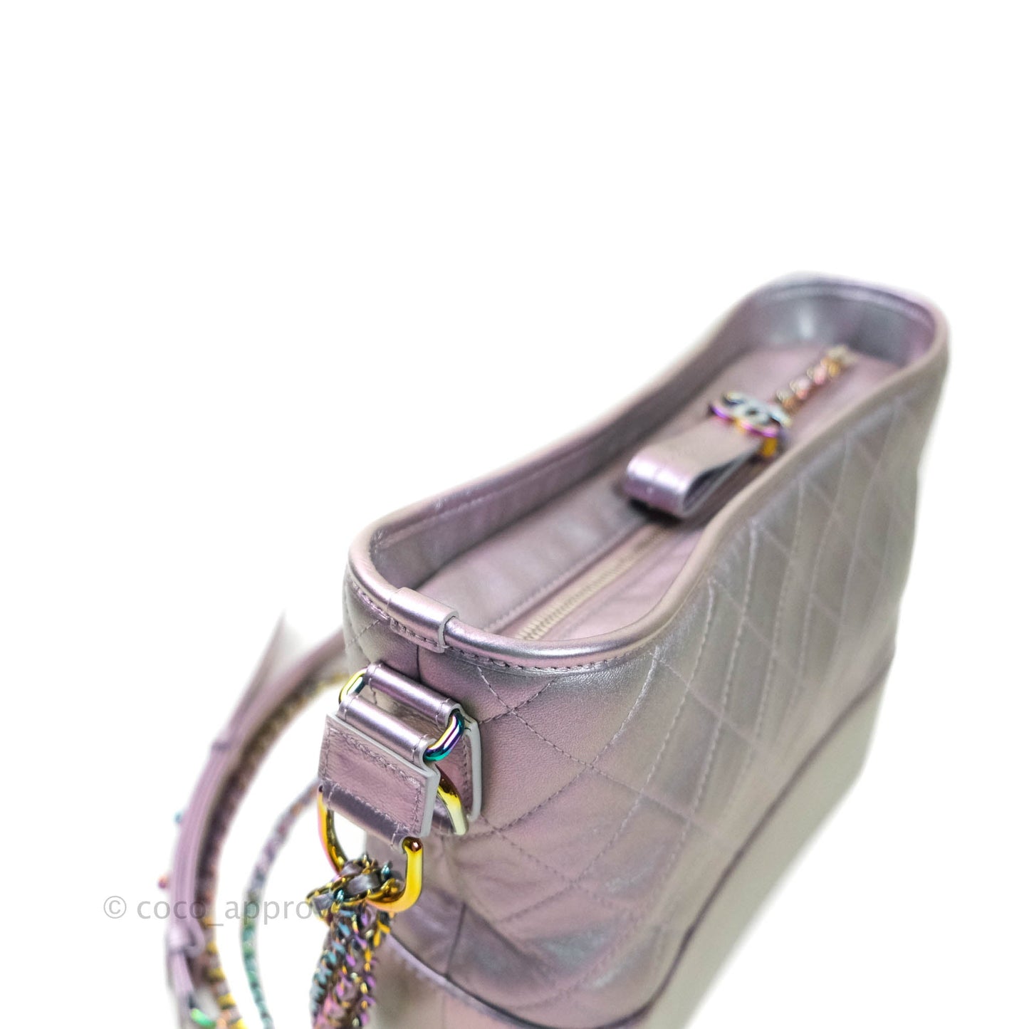 Chanel Medium Gabrielle Metallic Purple Black Aged Calfskin Rainbow Hardware