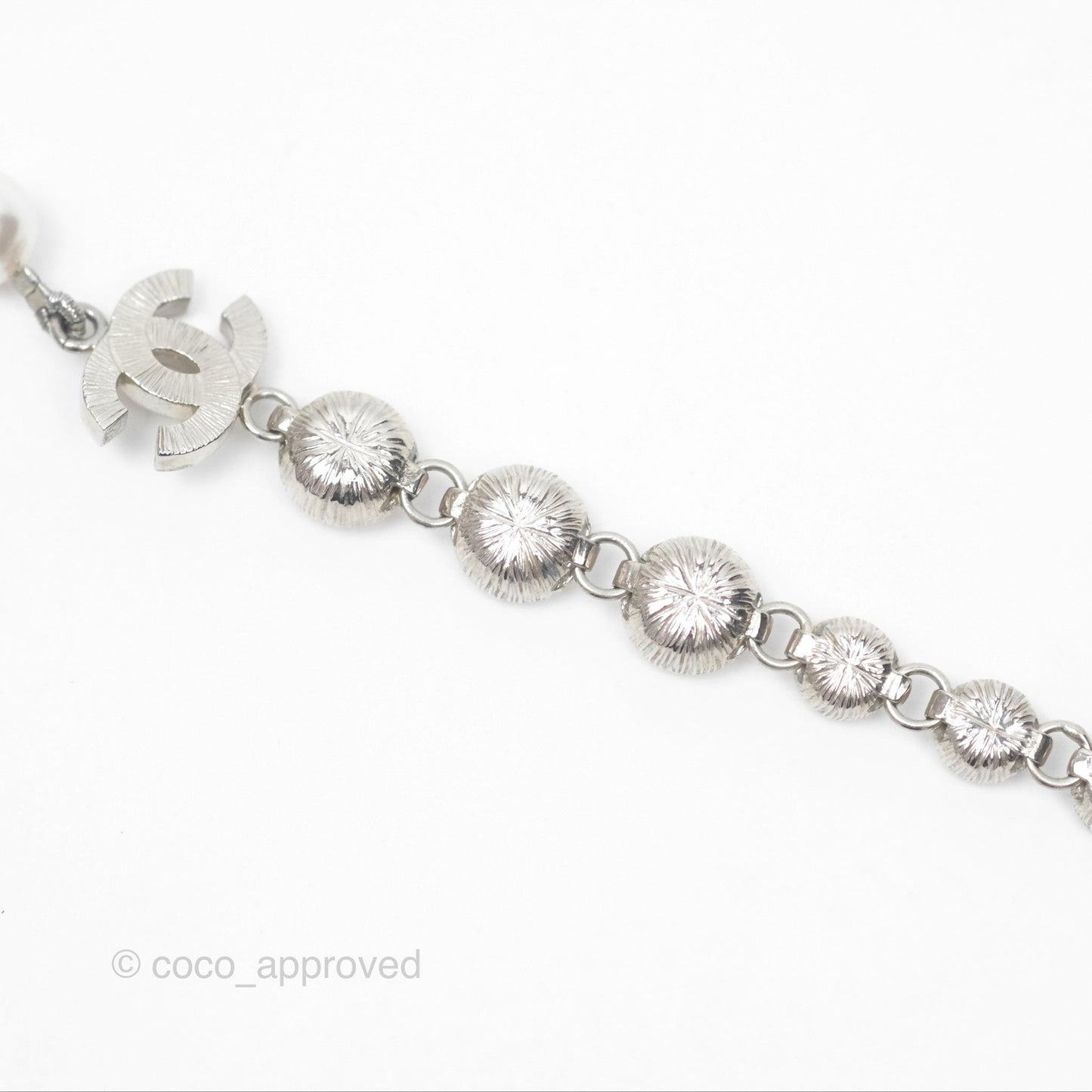Chanel Crystal Pearl CC Necklace Choker Silver Tone 23S