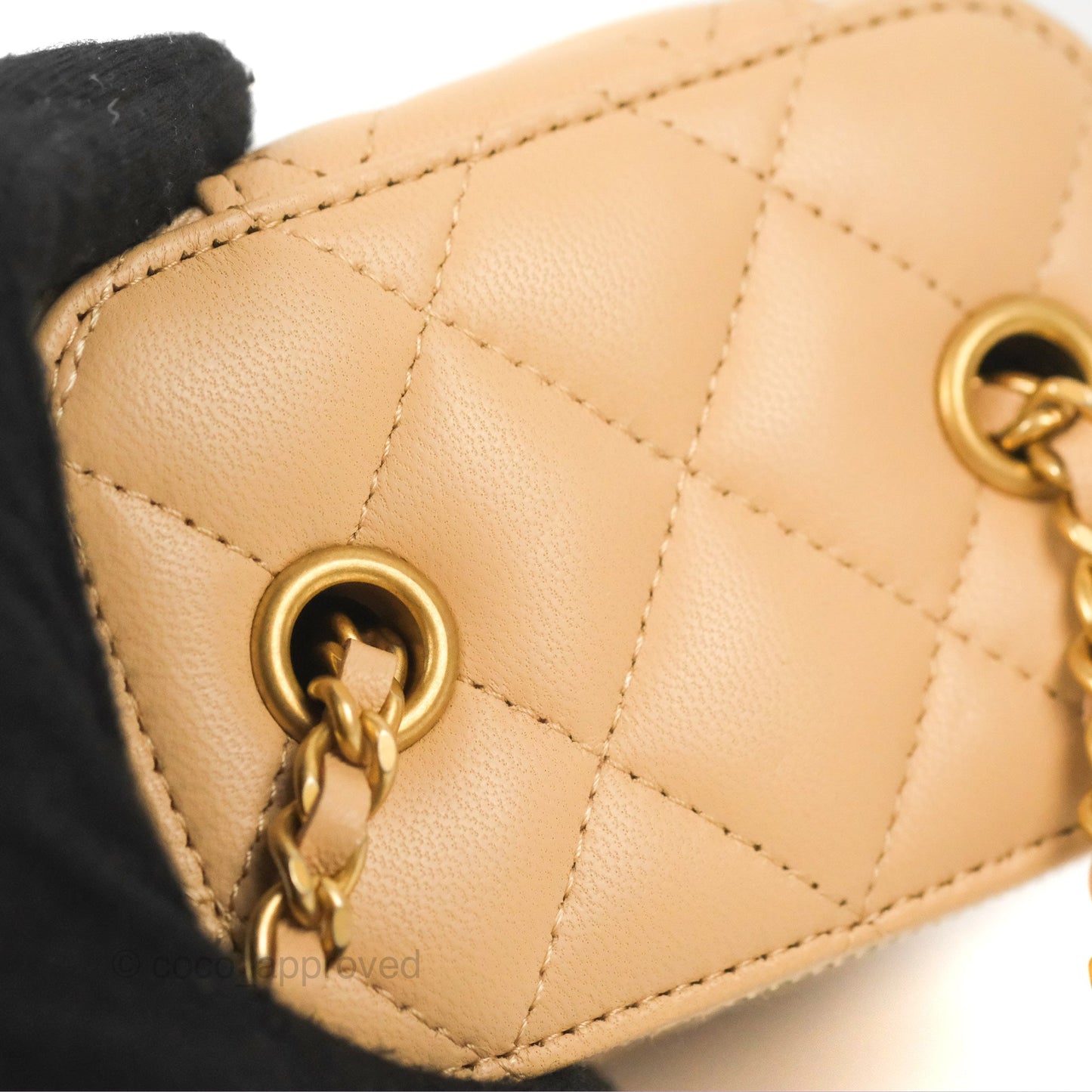 Chanel Mini Pearl Crush Vanity With Chain Beige Lambskin Aged Gold Hardware